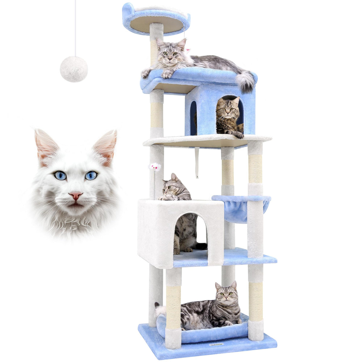 Globlazer S72 Heavy Duty Ocean Blue Cat Tree For Large Cats, Sturdy 72In Maine Coon Cat Tree For Large Cats 20 Lbs+, Cool Heavy 