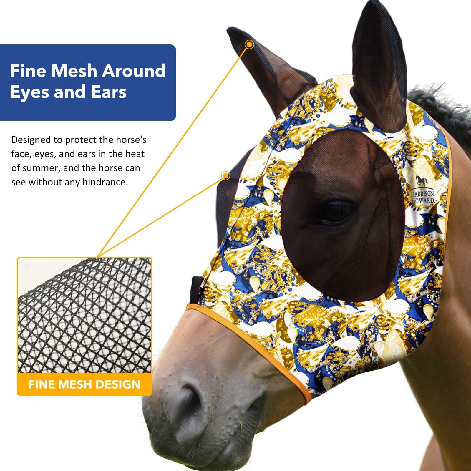 Harrison Howard Super Comfort Stretchy Fly Mask Large Eye Space with UV Protection Soft on Skin with Breathability Luxe Vibe L F