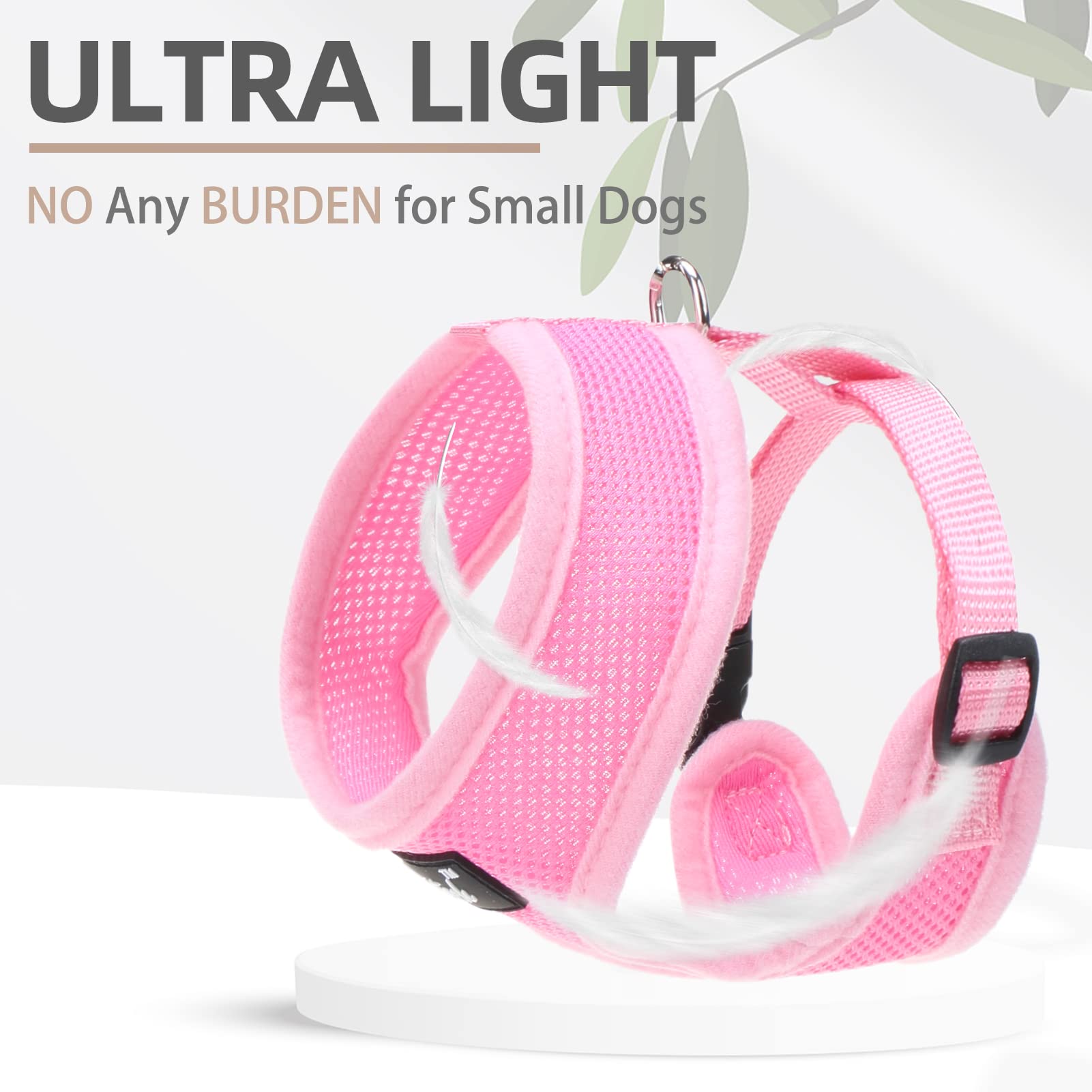 Pupteck Soft Mesh Dog Harness And Leash Set Pet Puppy Cat Comfort Padded Vest No Pull Harnesses, Solid Pink, S
