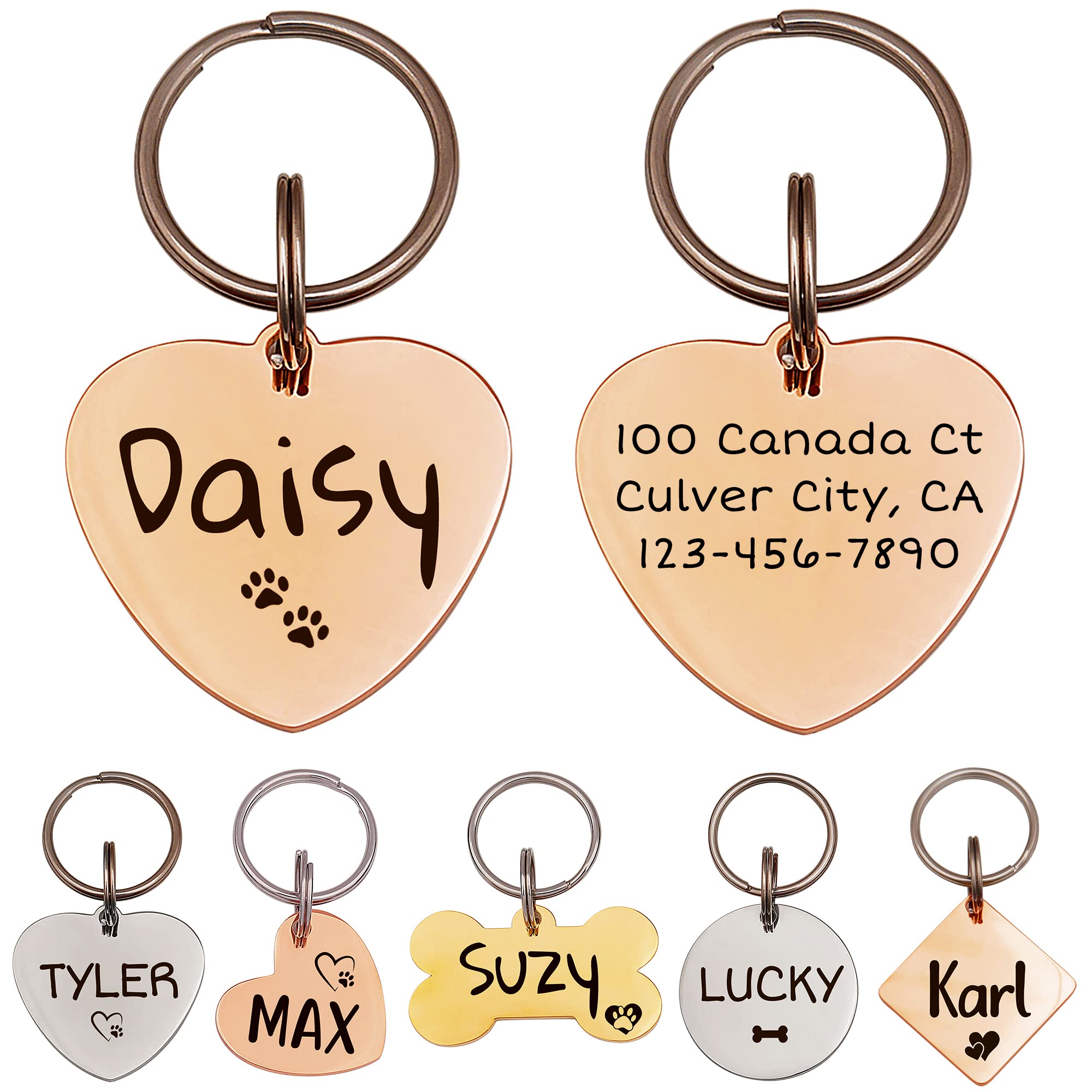 Anavia Pet Id Tags, Personalized Icon Name Dog Tag Cat Tag, Glossy Stainless Steel Color Plated Dog Collar Tag (Small, Heart Sha