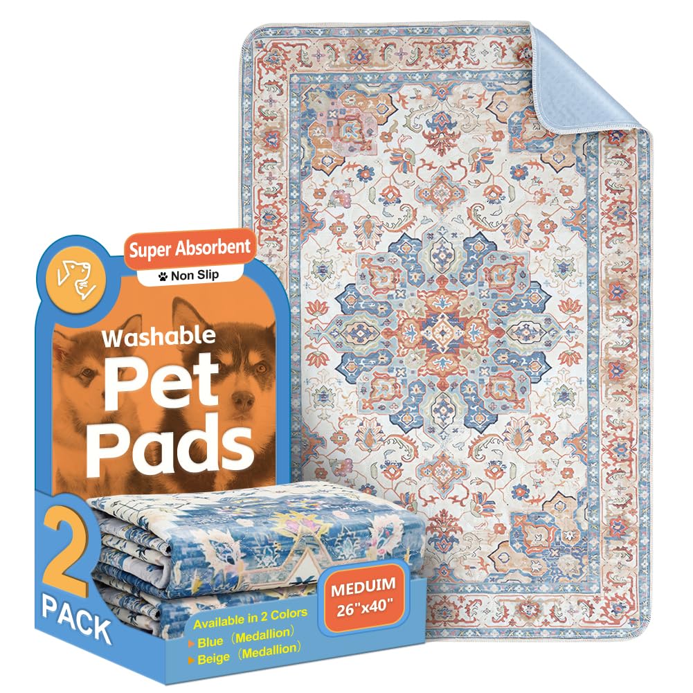 Washable Pee Pads for Dogs 2 Pack Reusable Puppy Training Pads 40 x26  Super Absorbent Waterproof Dog Training Pads, Non-Slip Po