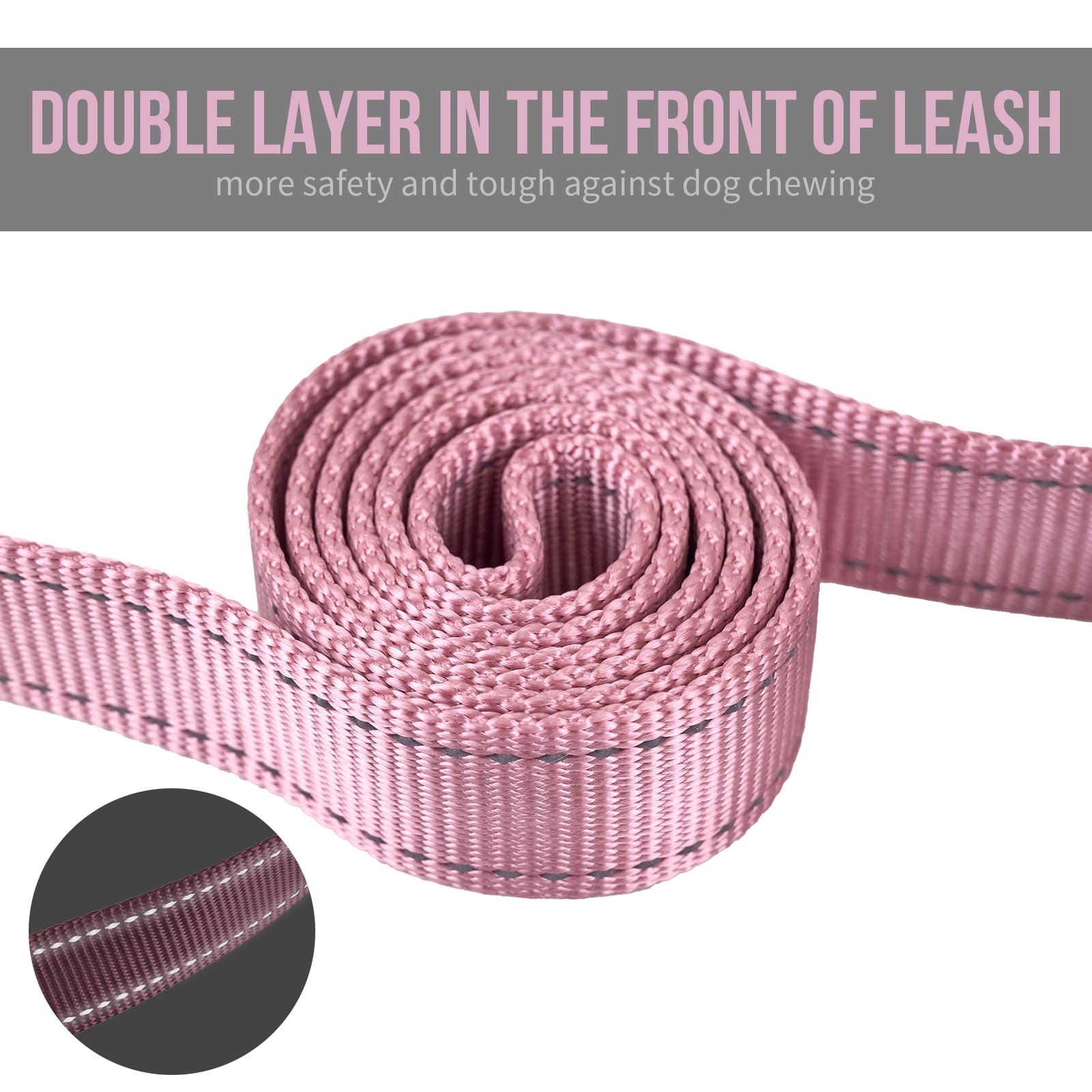 Onetigris Handled No-Pull Dog Walking Leash Long Traffic Leads For Medium To Large Dogs (Pink, 4Ft)