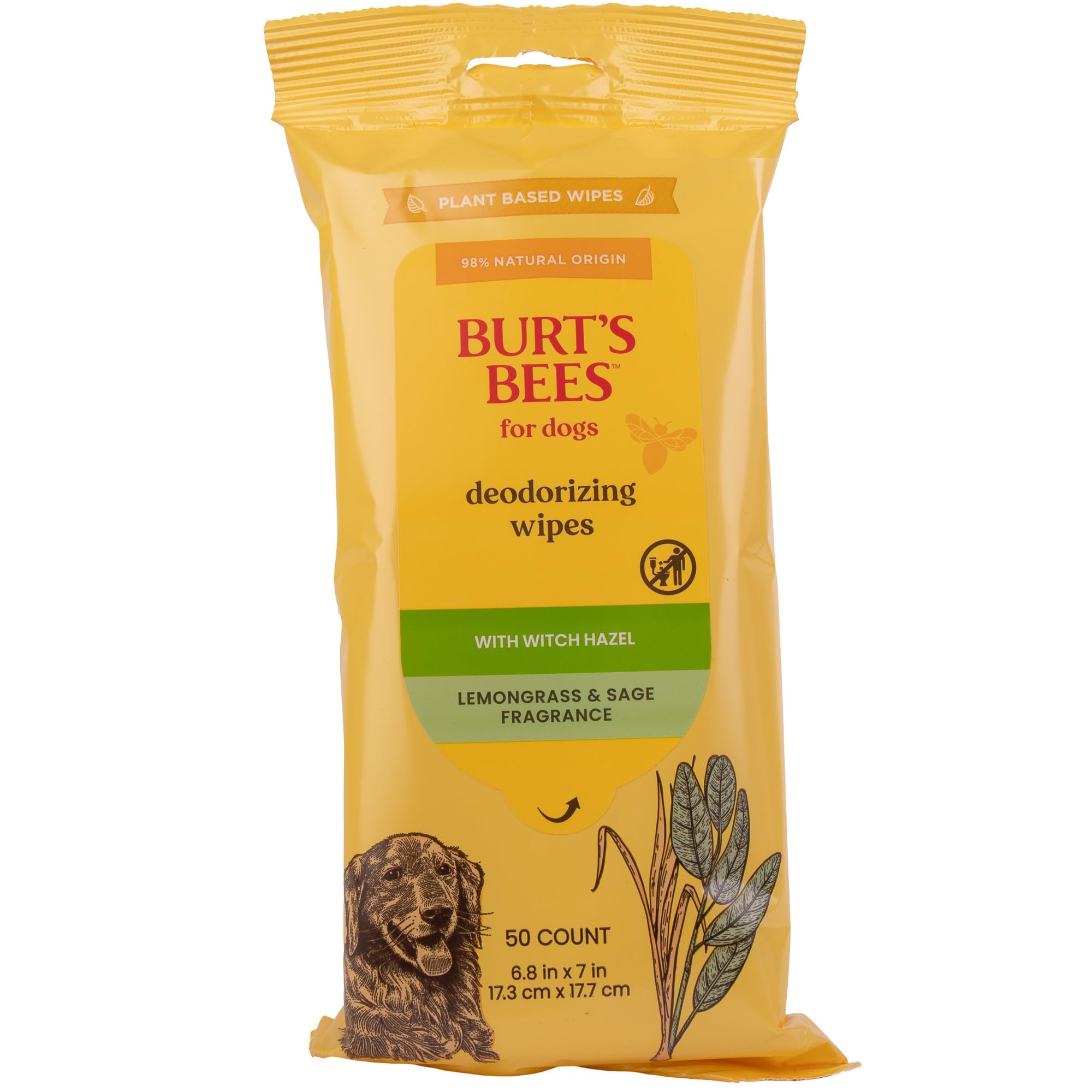 Burt'S Bees For Pets Deodorizing Wipes With Witch Hazel, 95% Natural Origin Formulas, Odor Control Dog Wipes - Gentle Dog Deodor