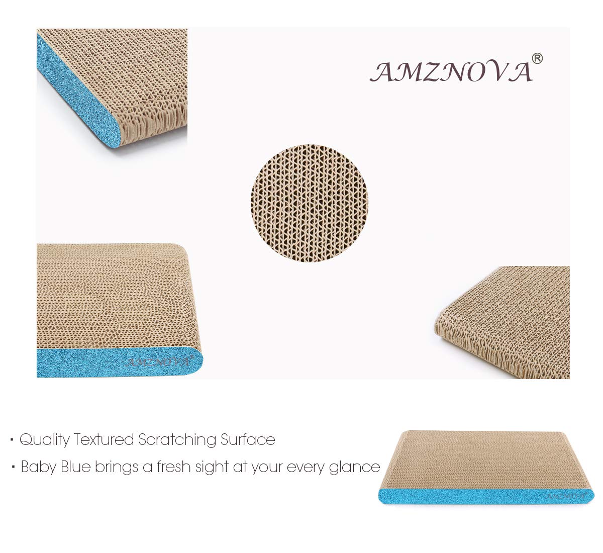 Amznova Durable Flat Cardboard Cat Scratcher, Colors Series, Wide, Glitter Blue