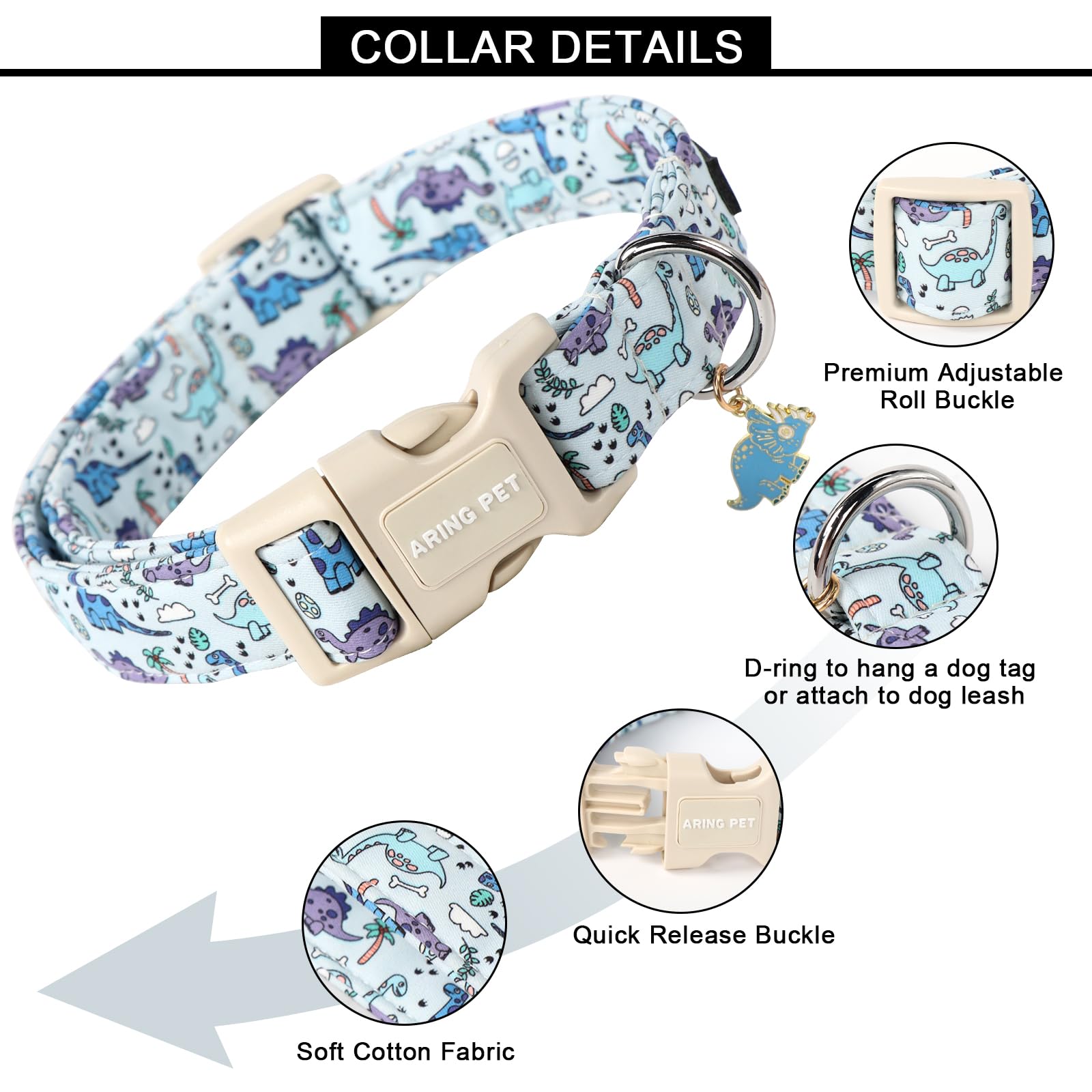 Aring Pet Dinosaur Dog Collar-Cute Dog Collar For Small Dogs, Adjustable Dinosaur Print Pet Collars Puppy Collar For Small Mediu