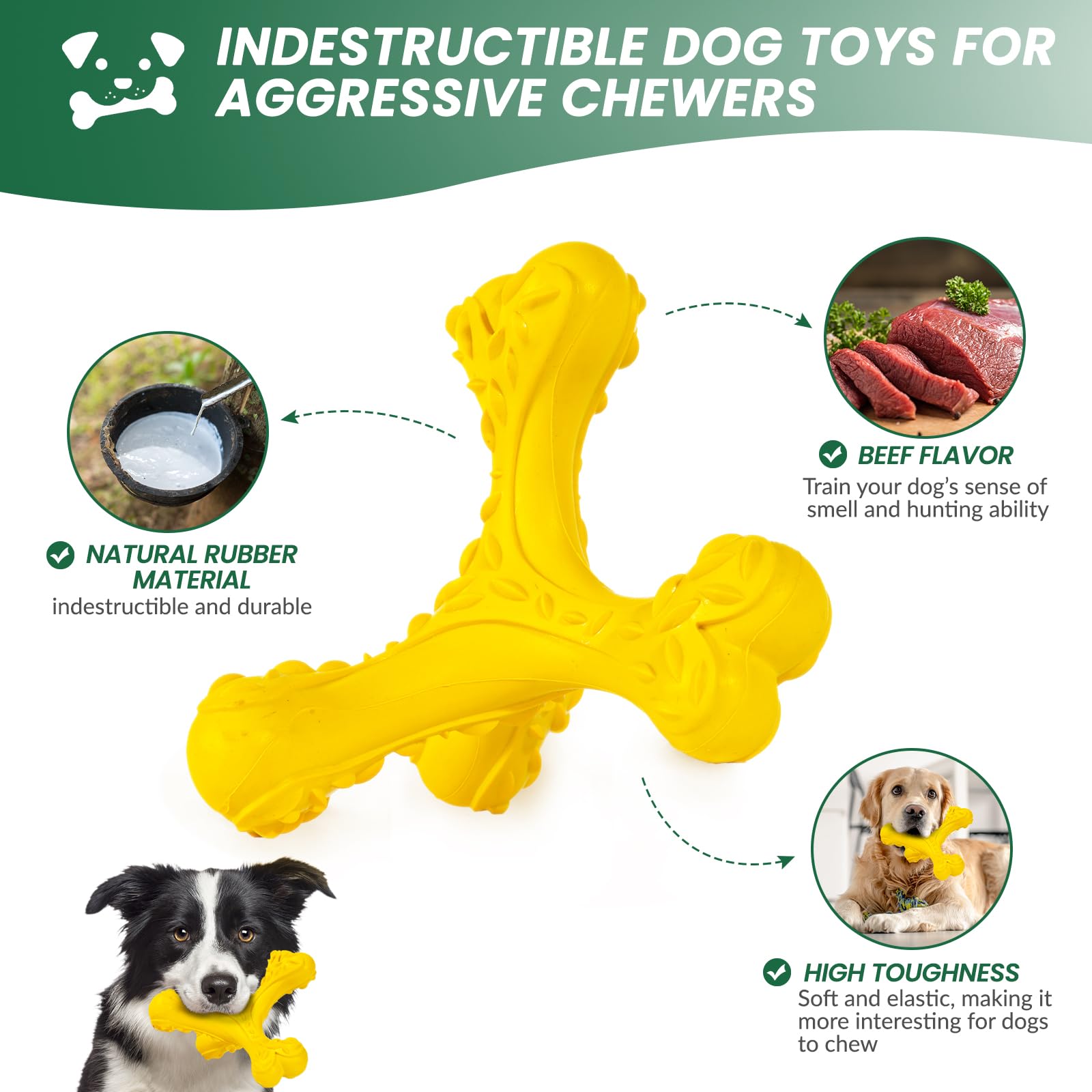 Cvalin Dog Chew Toys For Aggressive Chewers Large Breed,Indestructible Bones Toy,Durable Cleaning Toothbrush Natural Rubber Dog