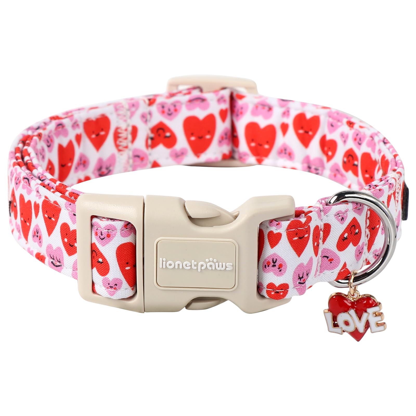 Lionet Paws Valentine'S Dog Collar- Cute Pink Wink Heart Dog Collars With Plastic Buckle, Light Adjustable Dog Collars For Mediu