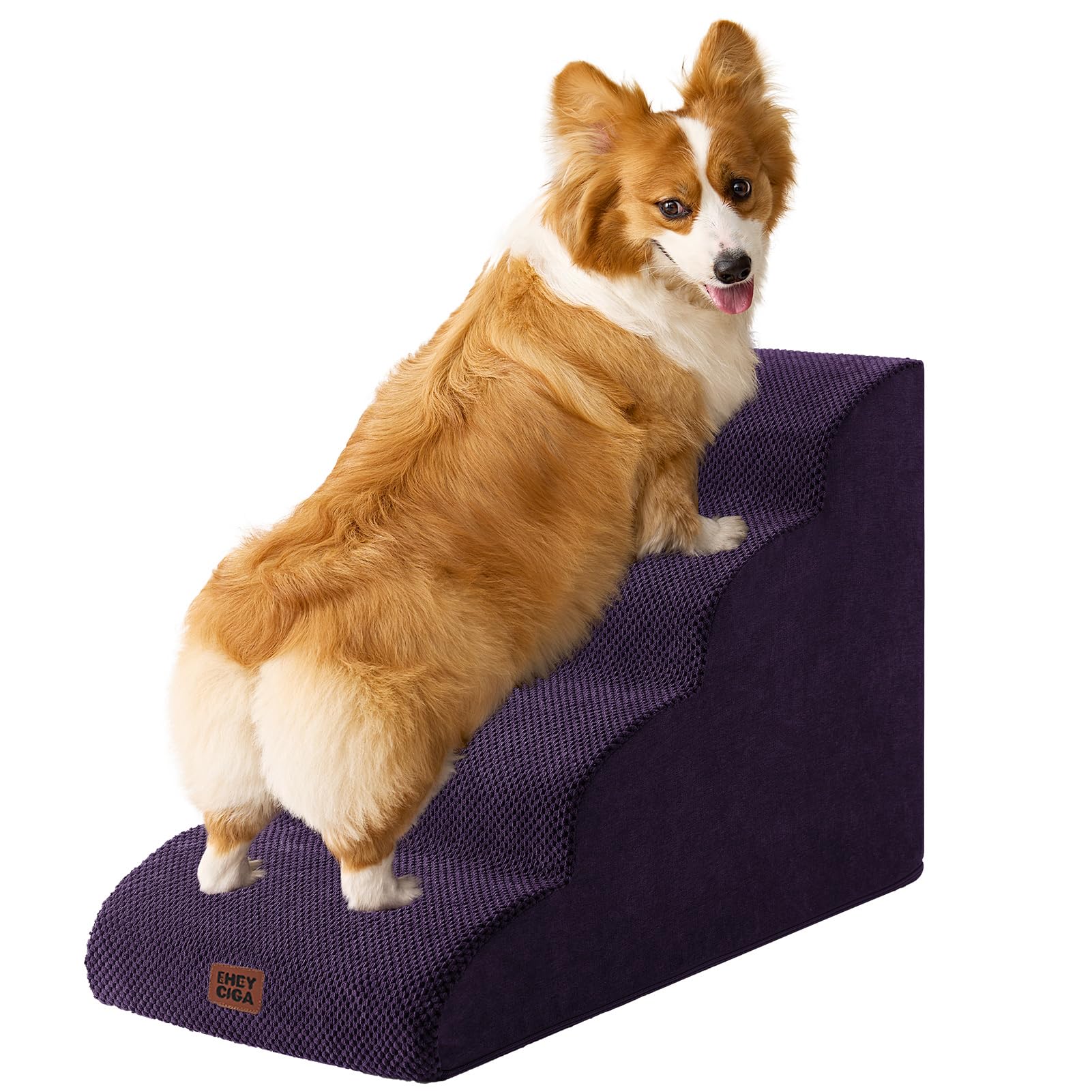 EHEYCIGA Curved Dog Stairs Ramp - 4-Step Pet Steps for High Beds, Non-Slip, Purple, 19.7" H, Model ECUS24PPT10FB