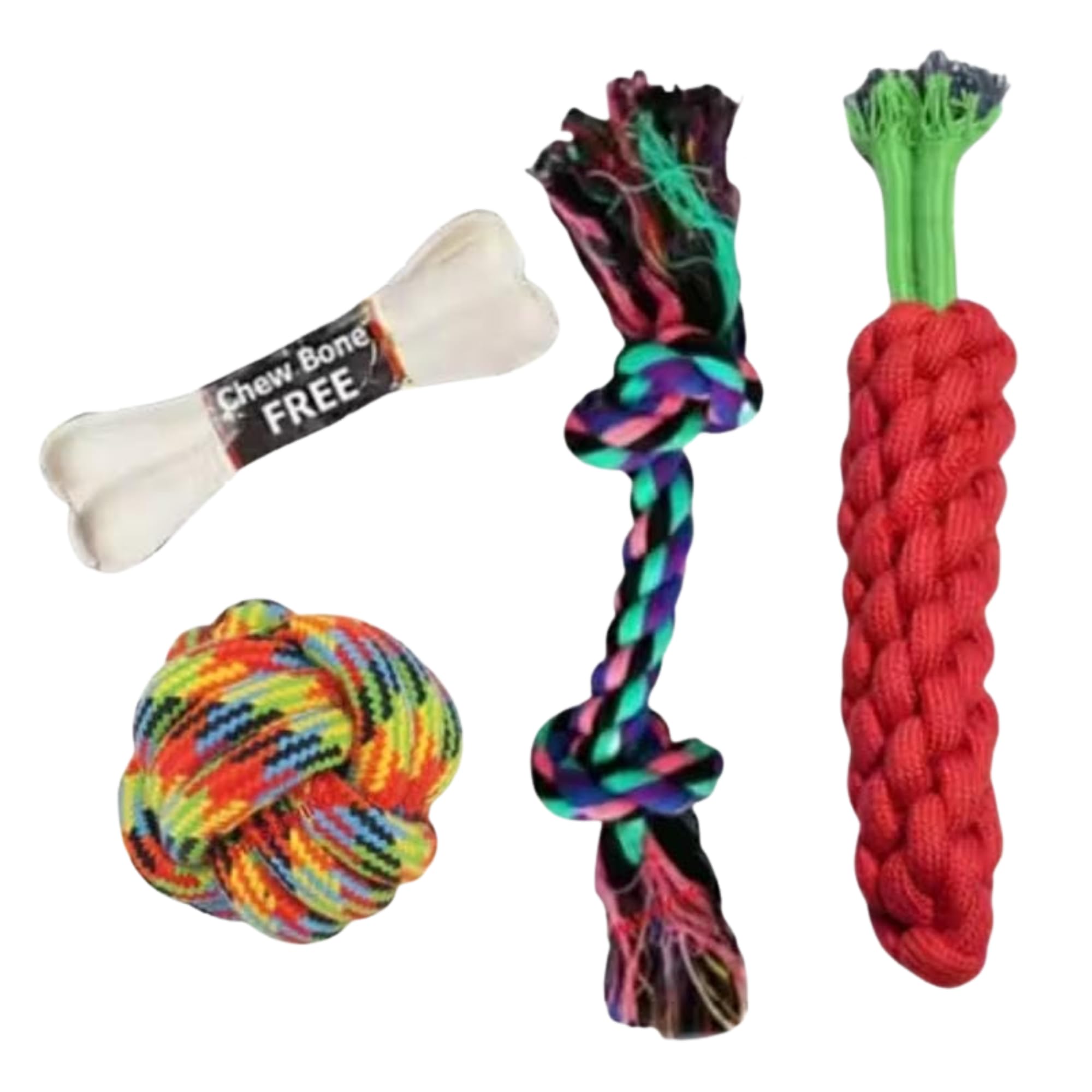 XAVTRA 4 Pack Dog Rope Toys for Aggressive Chewers  Durable Tug of War Rope Toys, Chew Bone, Knot Ball & Braided Rope for Small