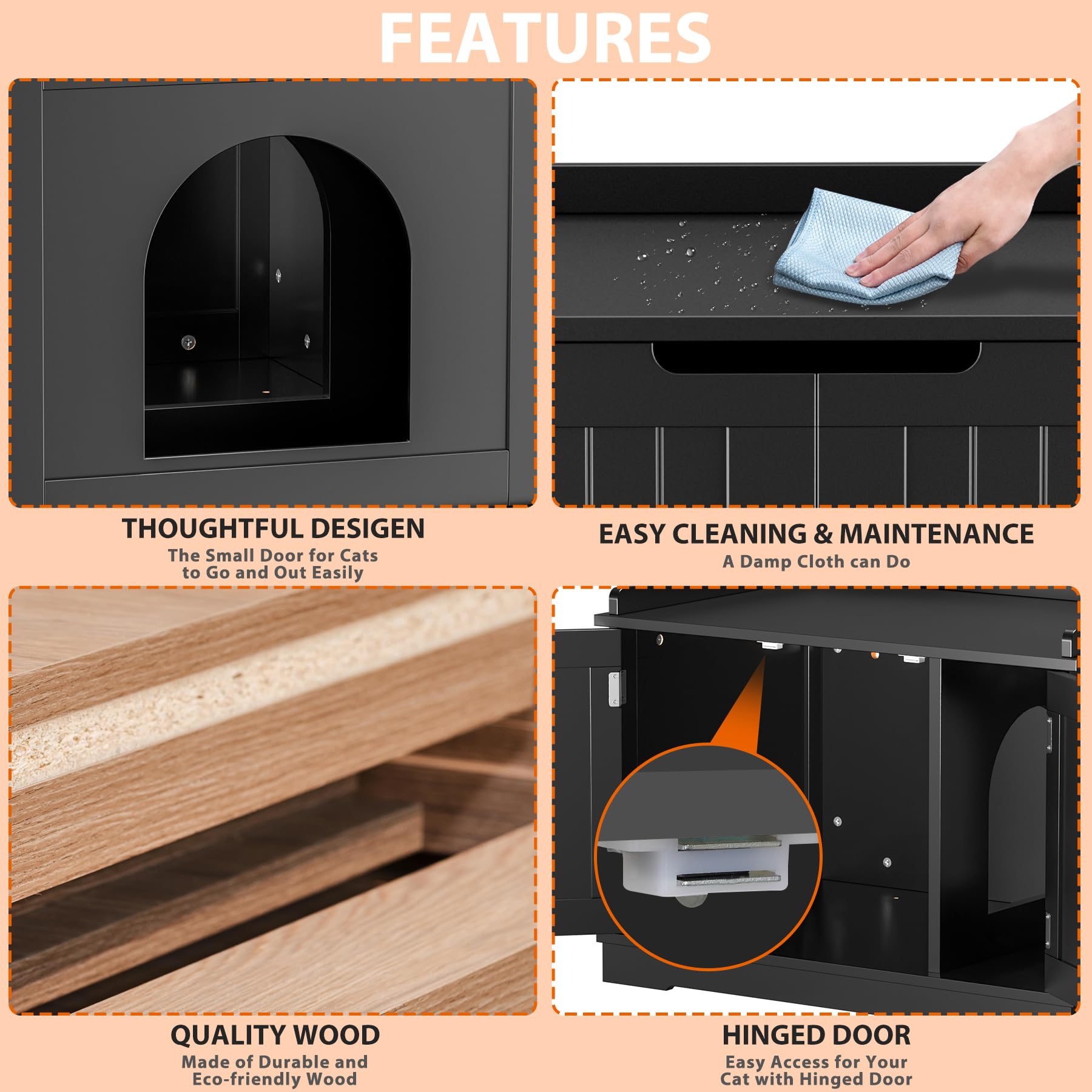 Cat Litter Box Enclosure Furniture Hidden Wooden Washroom Litter Box Cabinet, Indoor Cat House With Removable Divider, As Table