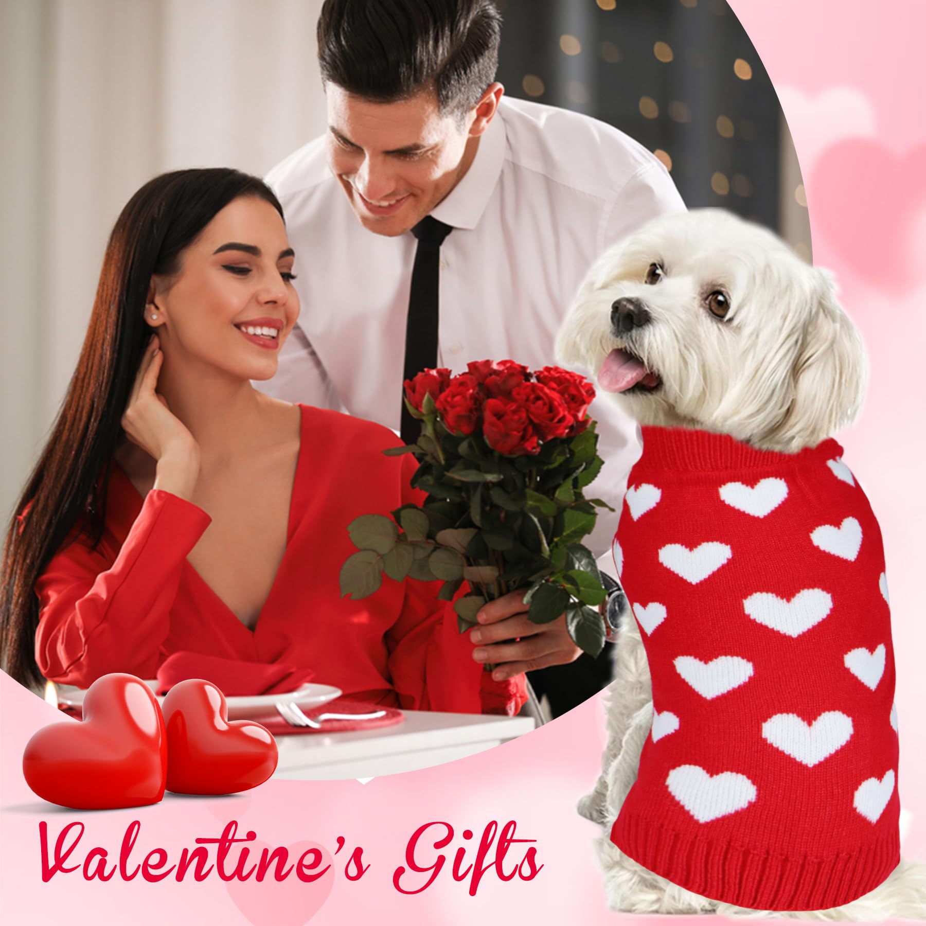 Goyoswa Valentine Dog Sweater Dog Valentines Clothes Outfit Knitted Dog Heart Sweater For Small Medium Large Dogs Pets (Red, Sma