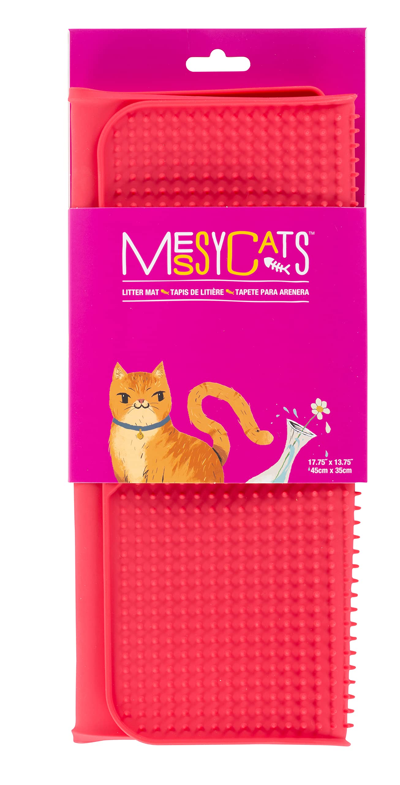 Messy Cats Silicone Litter Mat With Soft Graduated Spikes, 18' X 14', Watermelon