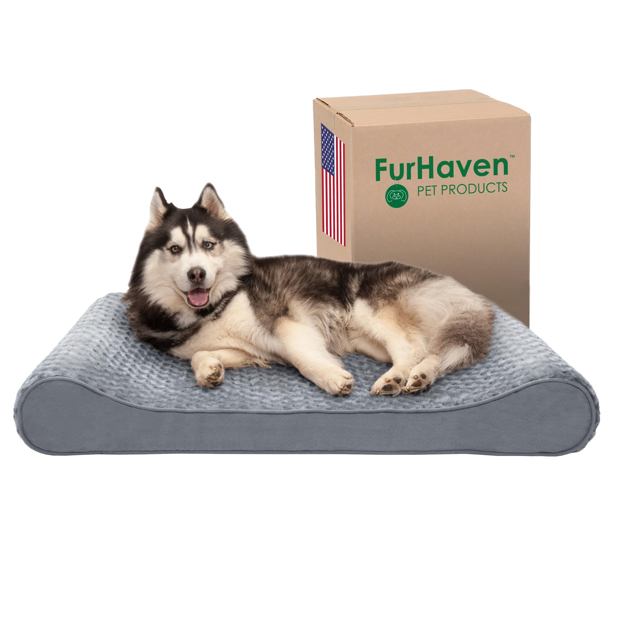 Furhaven Memory Foam Dog Bed for Large Dogs w/ Removable Washable Cover, For Dogs Up to 75 lbs - Ultra Plush Faux Fur & Suede Lu