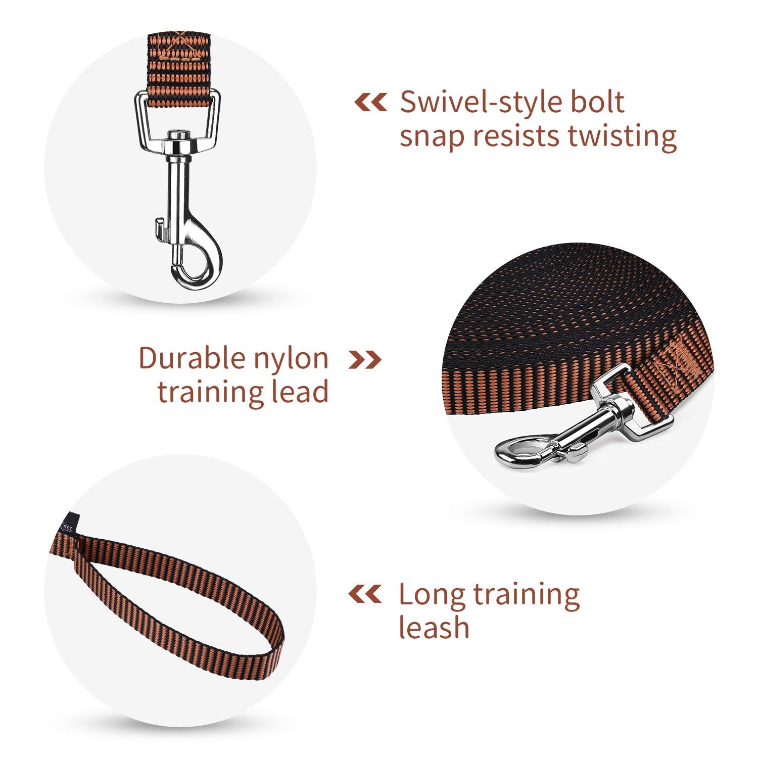 Hi Kiss Dog Obedience Training Leash - 30ft Nylon Lead, Black/Orange, Ideal for Recall, Agility, Play, Camping