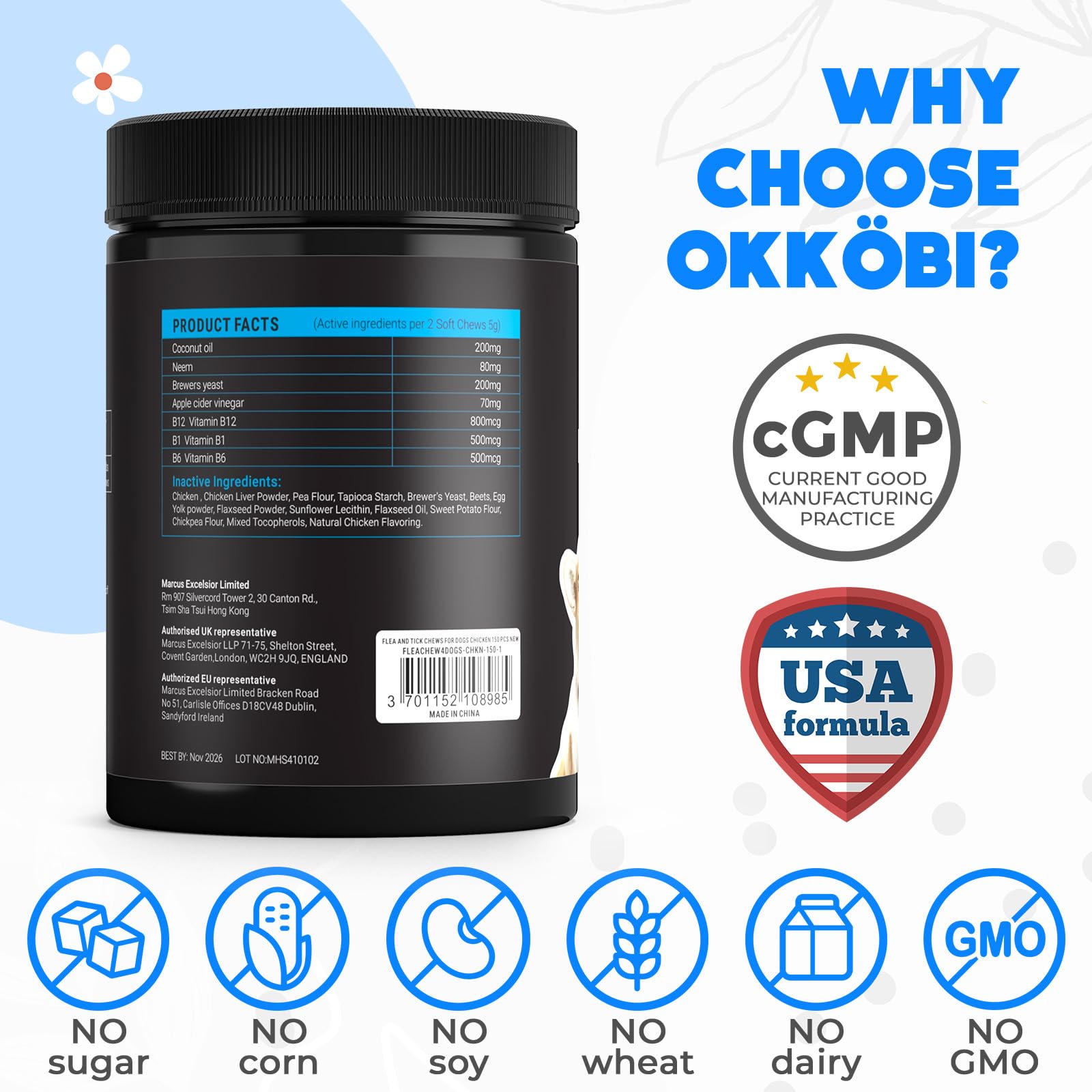 Flea and Tick Prevention Chewables for Dogs - 150 Chews - Flea & Tick Control - Vet-Approved Oral Treatment - Chicken Flavor - U