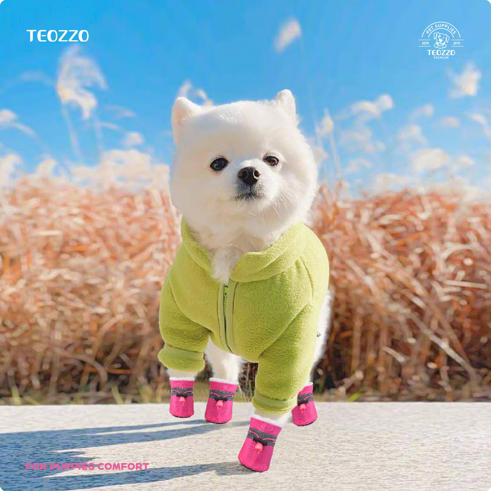 Teozzo Dog Snow Boots Dog Shoes For Small Medium Size Dogs Booties Paw Protector Warm Pet Boots For Puppies 4Pcs
