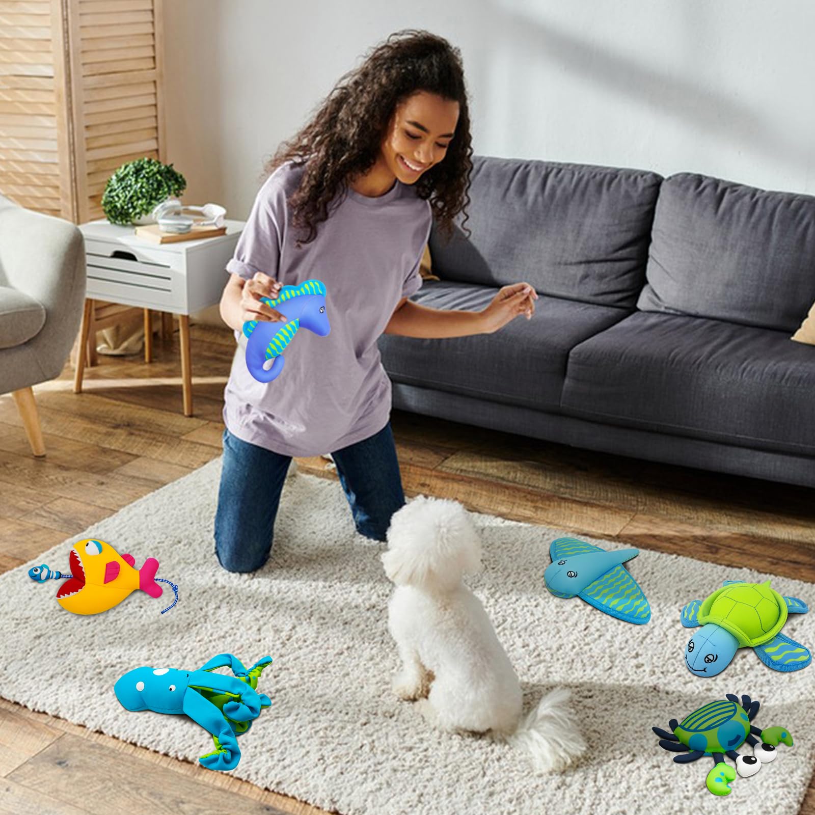 Lepawit Squeaky Dog Toys, Floating Dog Toys For Indoor Or Outward Play, Interactive Dog Gifts For Small And Medium Dogs - Seahor