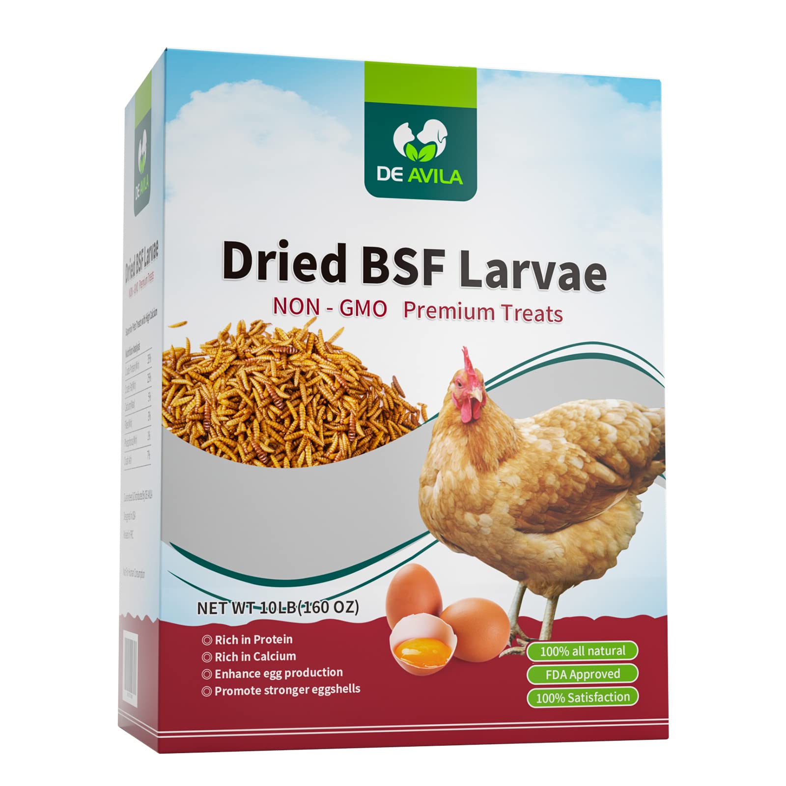 DE AVILA Dried Black Soldier Fly Larvae 10LB - 100% Natural BSF Larvae for Chicken Feed - BSFL 85X More Calcium Than Mealworms -