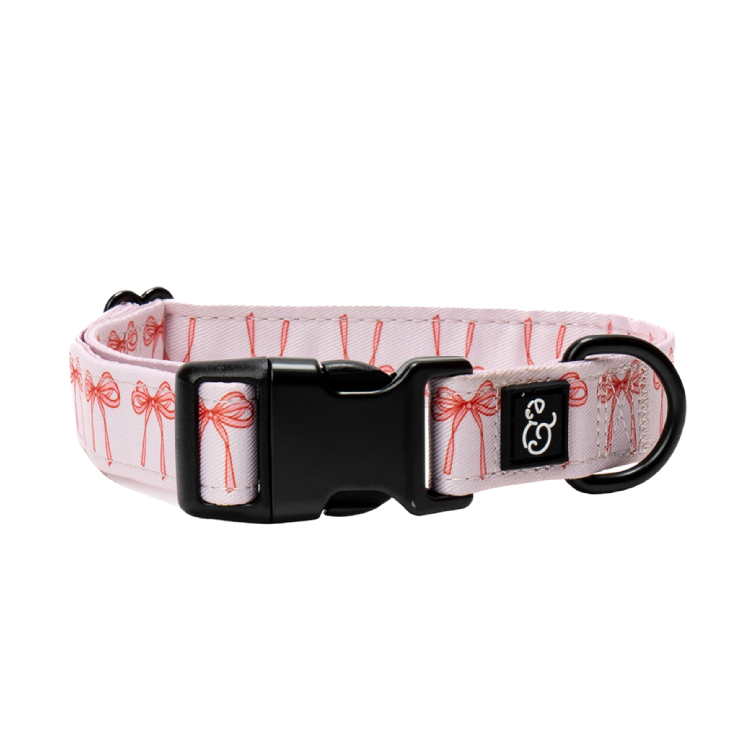 Lucy & Co. Ballet Bows Dog Collar - Durable Lightweight Designer Collar For Pets - Adjustable Metal Safety Buckle - White & Pink