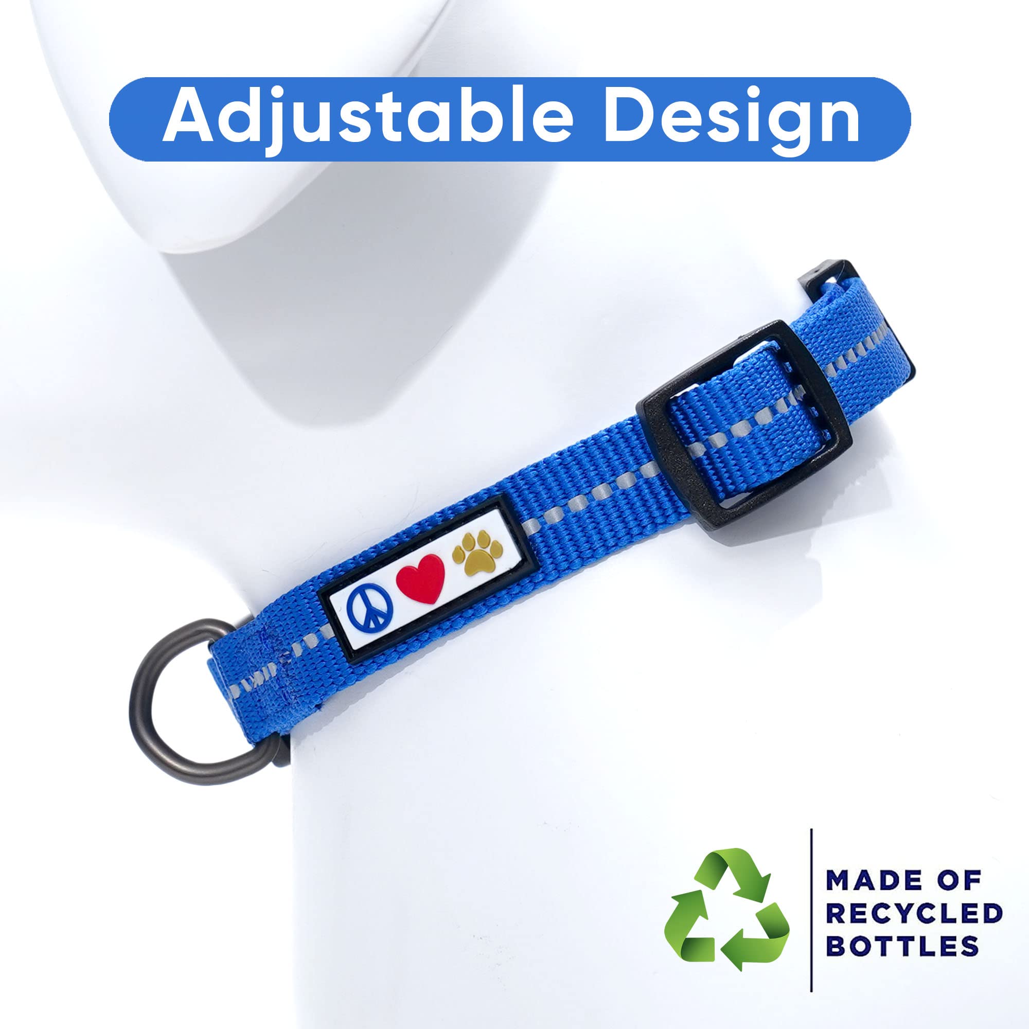 Pawtitas Recycled Dog Collar With Reflective Stitched Puppy Collar Made From Plastic Bottles Collected From Oceans Medium Blue O