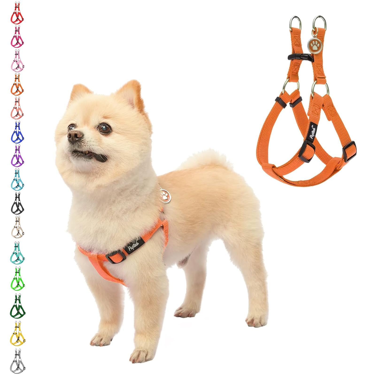 Pupteck No Pull Dog Harness Soft Adjustable Basic Nylon Step In Puppy Vest Outdoor Walking With Id Tag X-Small Orange