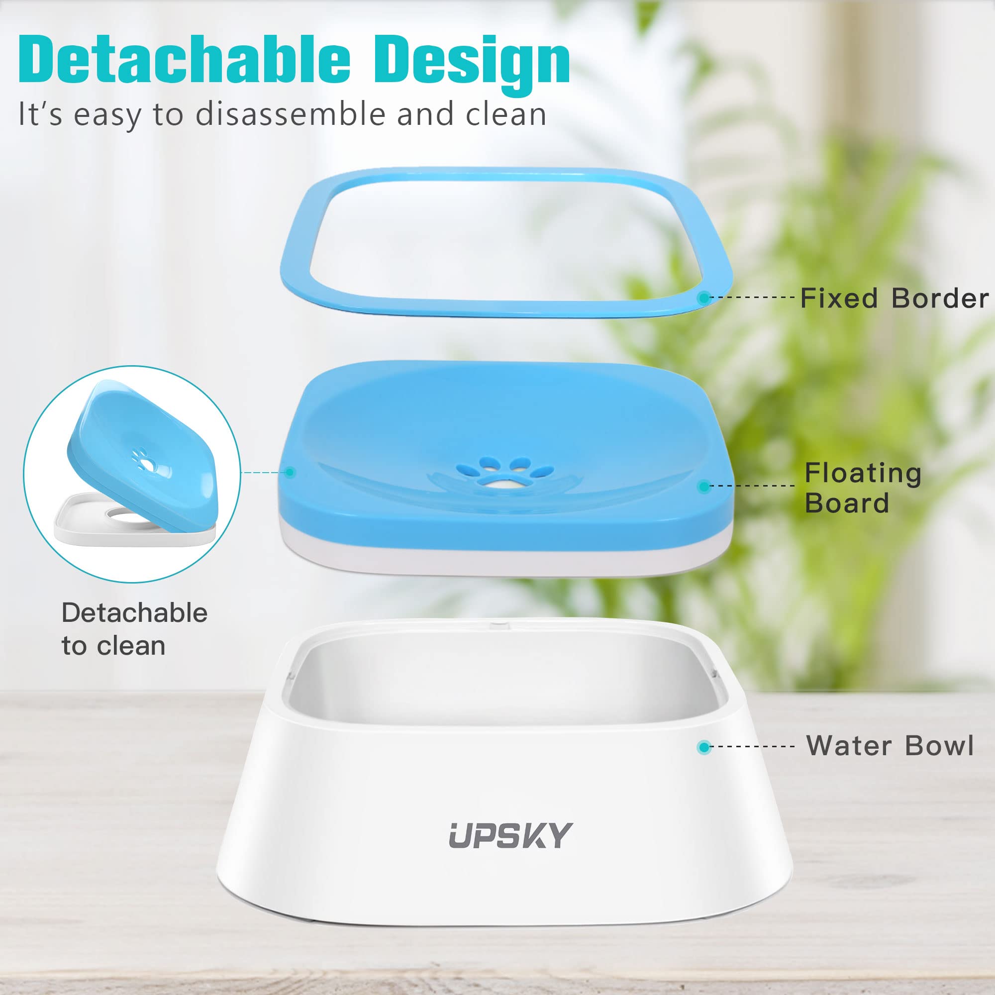 Upsky No-Slip Slow Drinking Bowl - 35Oz No Spill Pet Water Dispenser For Dogs And Cats