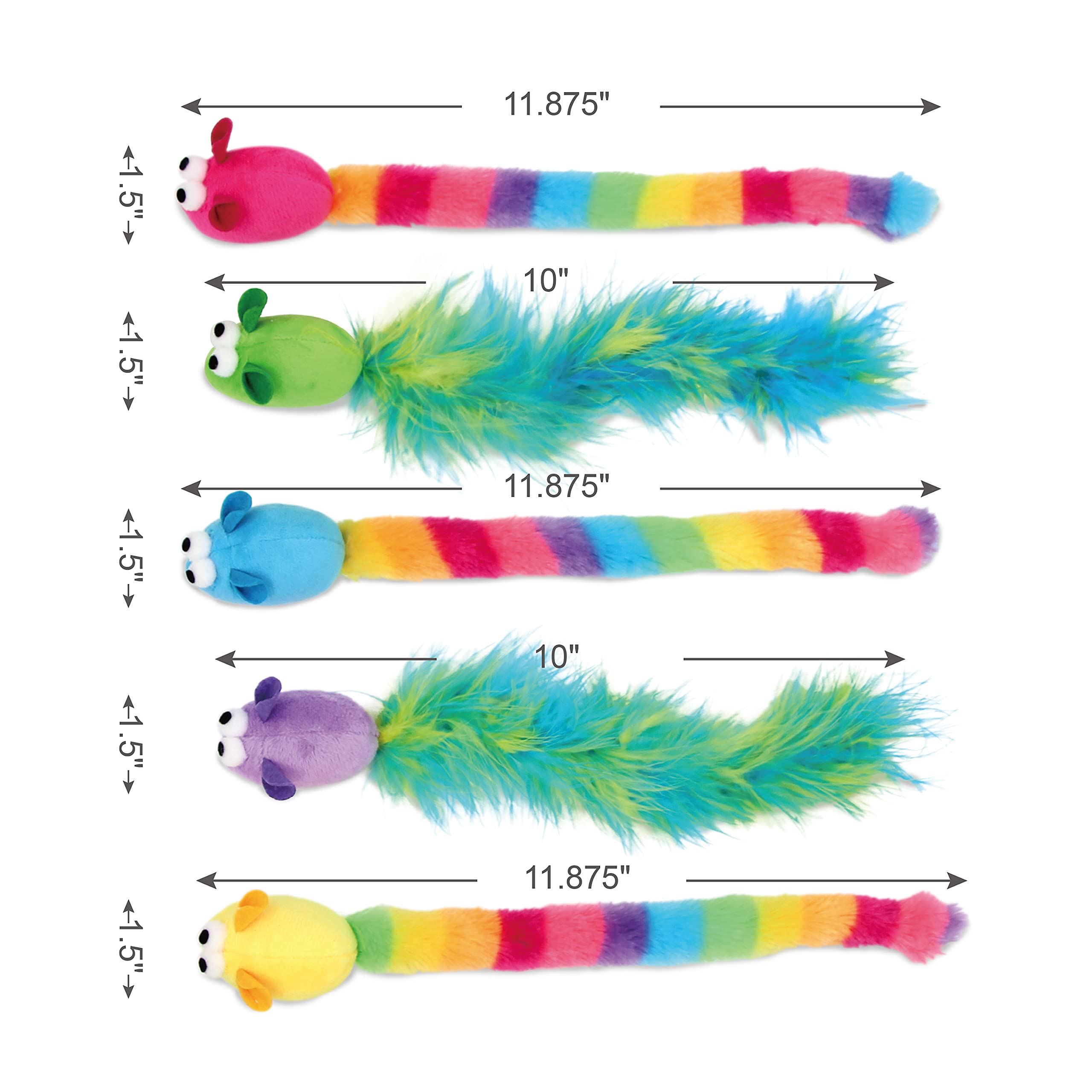 Jumpaws 5 Pack Interactive Catnip And Feather Cat Toys, Multi-Colored Mice With Long Feather Tail, Accessories For Indoor Cat, C