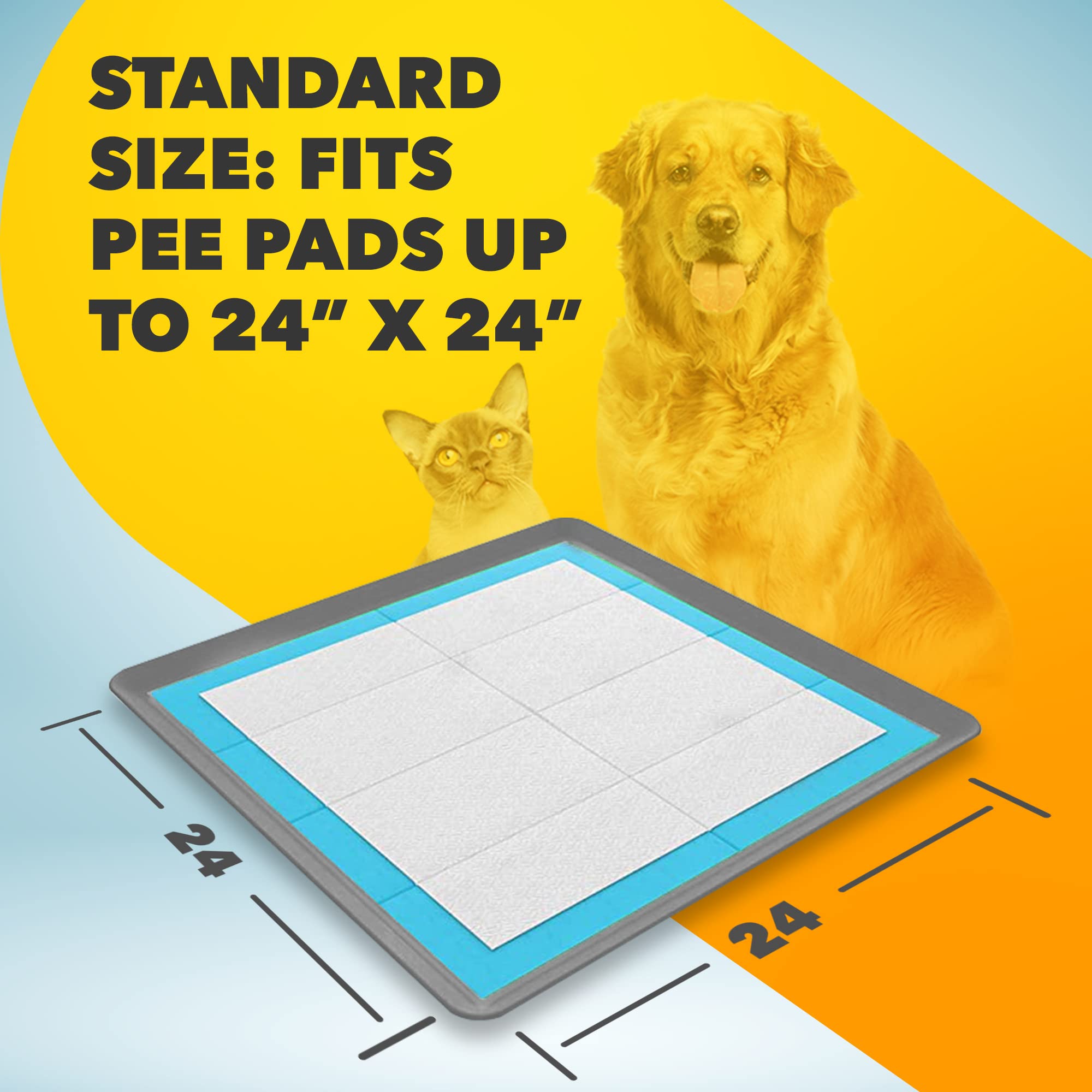 Skywin Dog Puppy Pad Holder Tray For 24 X 24 Inches Training Pads - Silicone Wee Wee Pad Holder, No Spill Pee Pad Holder For Dog