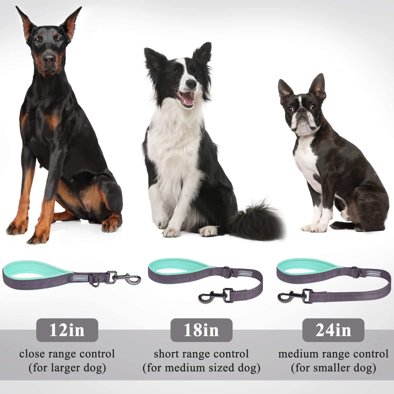 Vivaglory Short Dog Leash For Medium & Large Dogs, 18Inch, Grey