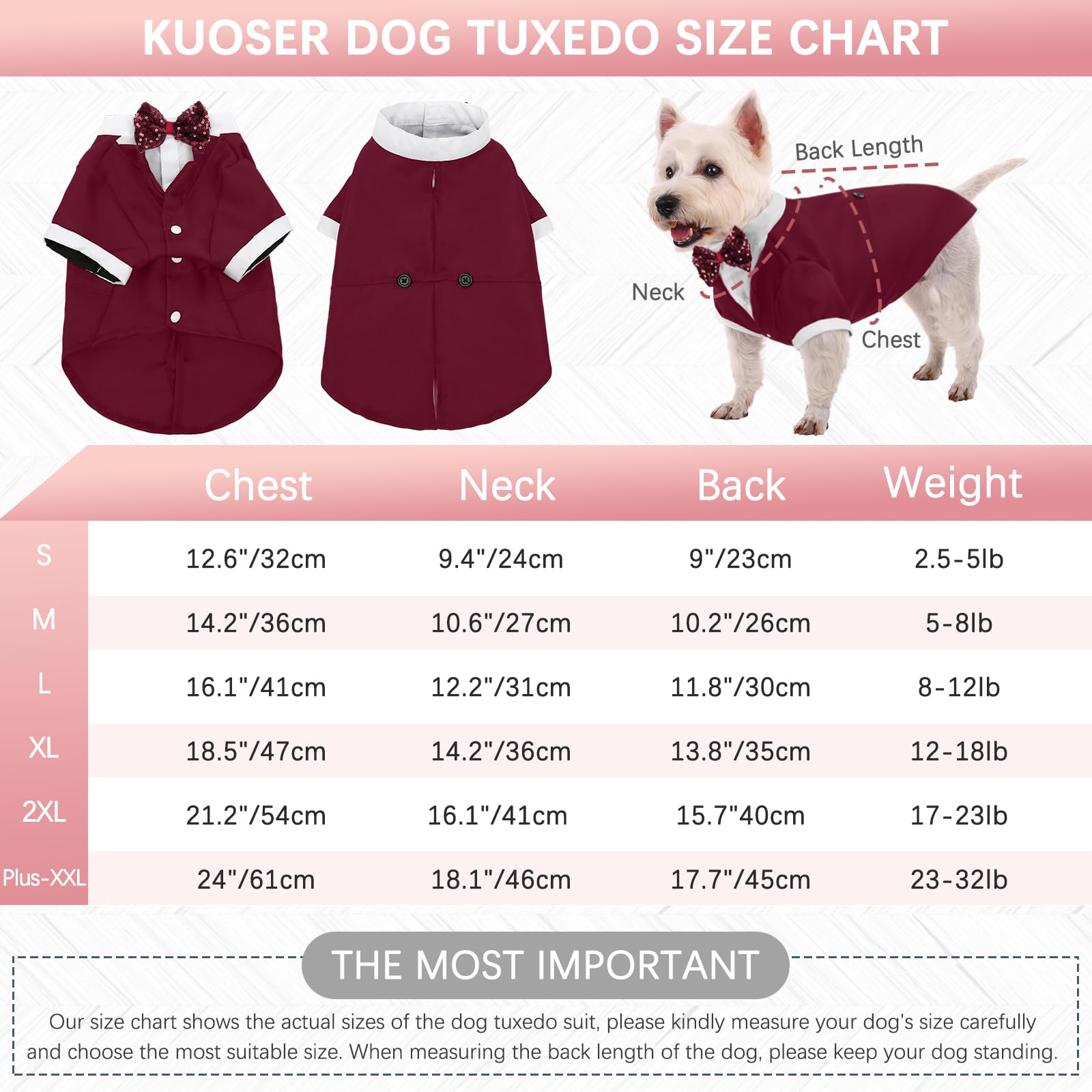 Kuoser Dog Tuxedo, Wedding Suit With Bow Tie, Formal Tux Pet Wedding Party Birthday Costume, Valentines Christmas Halloween Grad