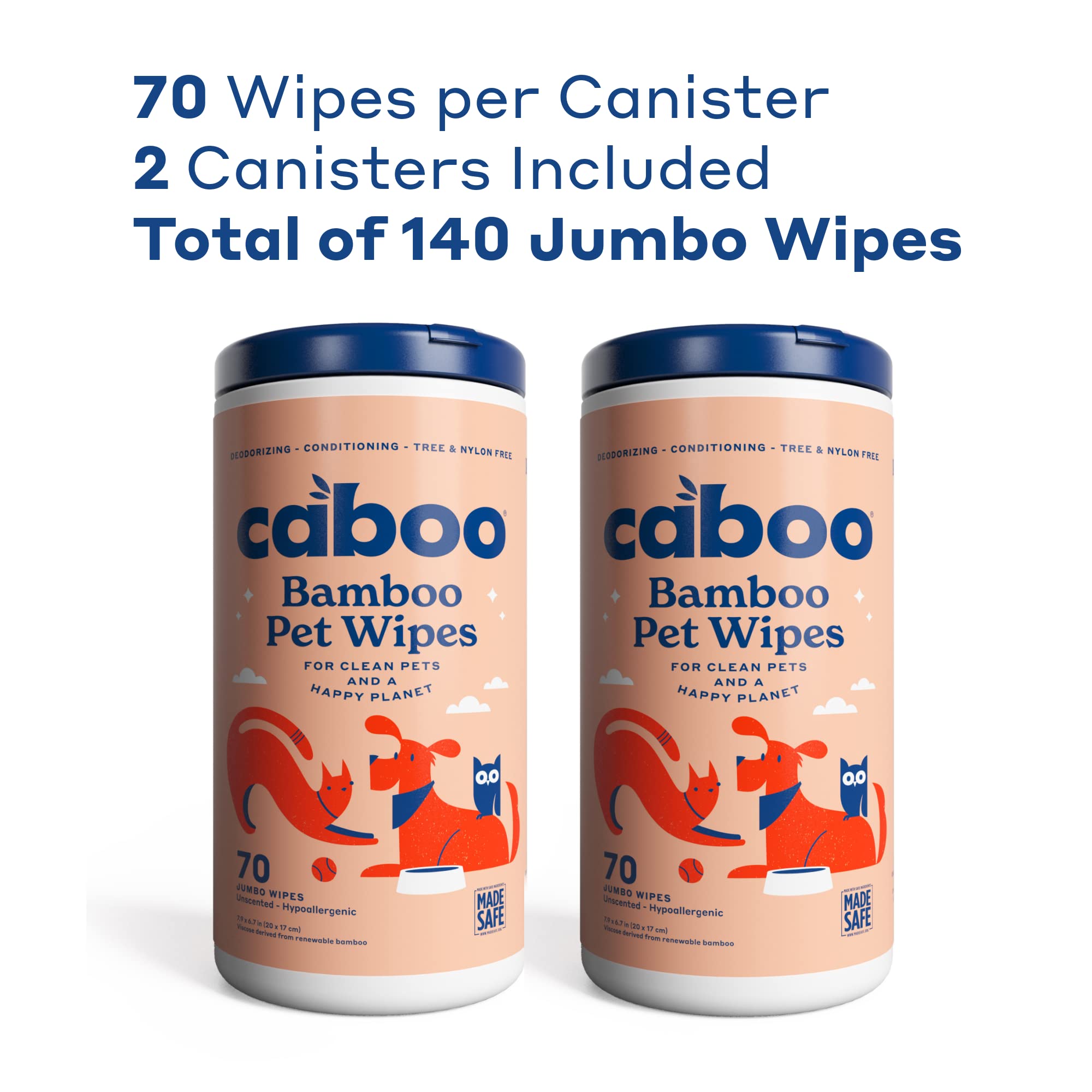 Caboo Tree Free Pet Wipes For Dogs & Cats, Natural, Deodorizing, Hypoallergenic Cleaning Wipes For Eyes, Ears, Paws, & Face (Uns