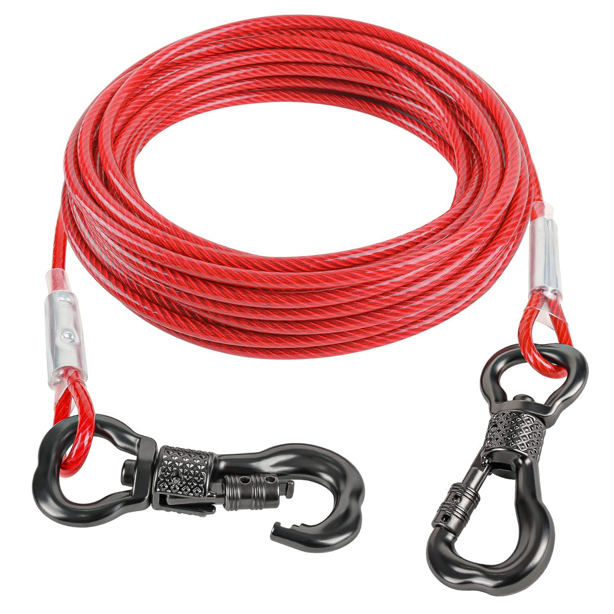 Tresbro 25Ft Red Reflective Dog Tie Out Cable For Dogs Up To 125 Pounds, Steel Wire Dog Leash Cable With Stainless Dual Fix Buckle, Lightweight And Durable, Dog Chains Outside For Outdoor,Yard,Camping