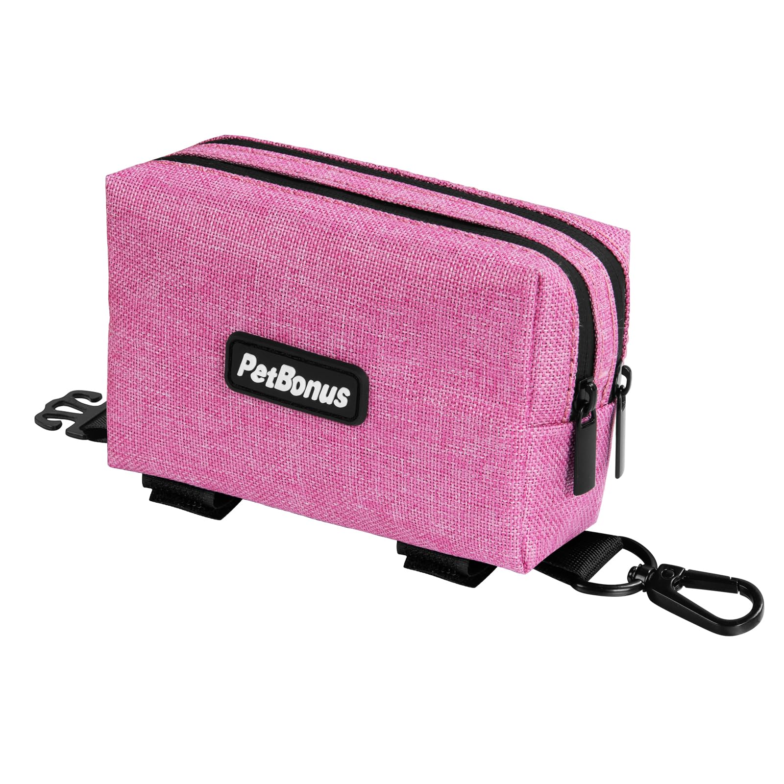 PetBonus Dog Poop Bag Holder, Portable Pet Waste Bag Dispenser, 2 Pouches for Treats and Walking Accessories, Fit All Leashes, I