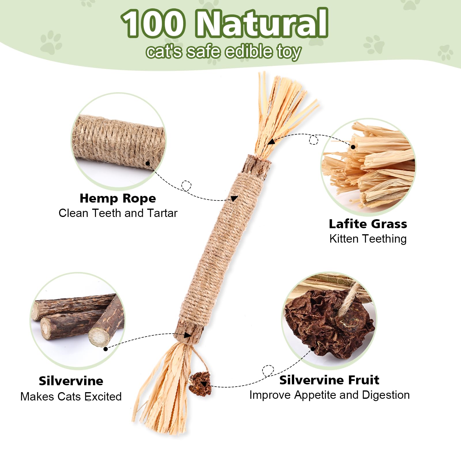 Wousedo 8 Pack Catnip Chew Toys For Cats,Cotton Sisal Rope Toys,Cat Natural Silvervine Sticks,For Cat Teeth Cleaning And Dental