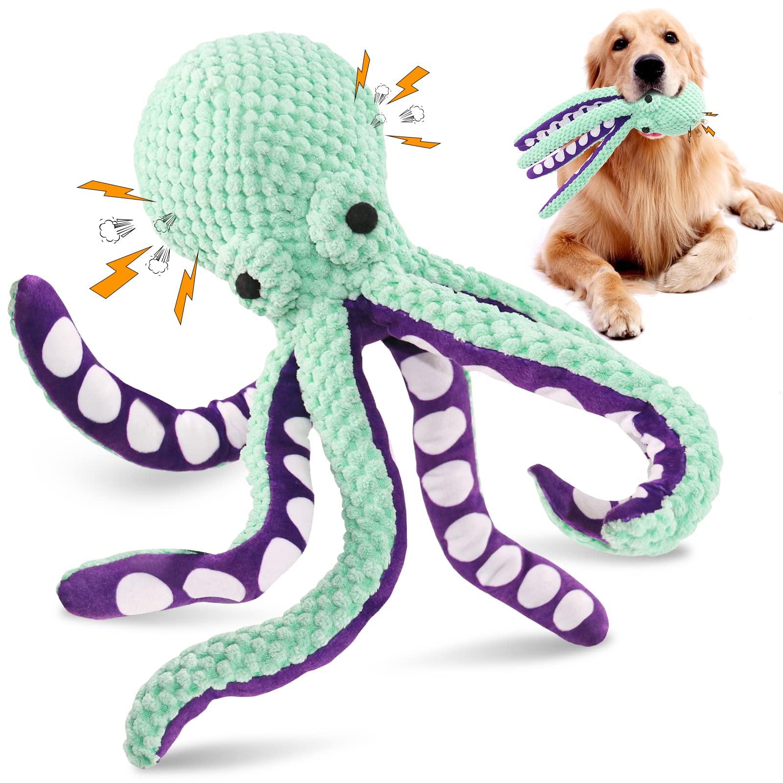 Fuufome Squeaky Dog Toys For Large Dogs: Plush Dog Toys With Soft Fabric For Small, Medium, And Large Pets - Octopus Stuffed Dog