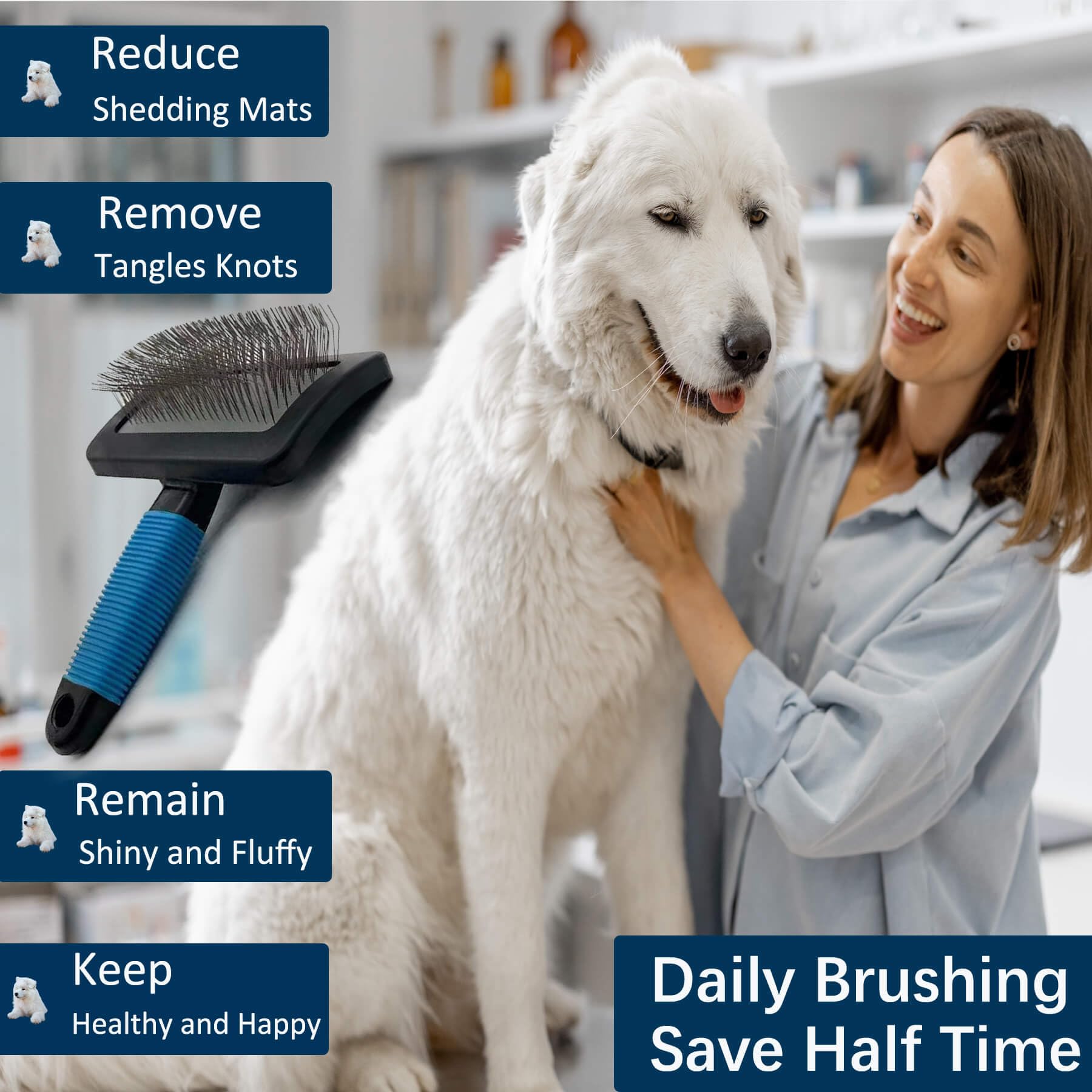 Dog Brush For Long Haired Dogs Poodles-Dog Brushes For Grooming&Shedding-Large Firm Slicker Brush For Goldendoodles-With Soft Ma