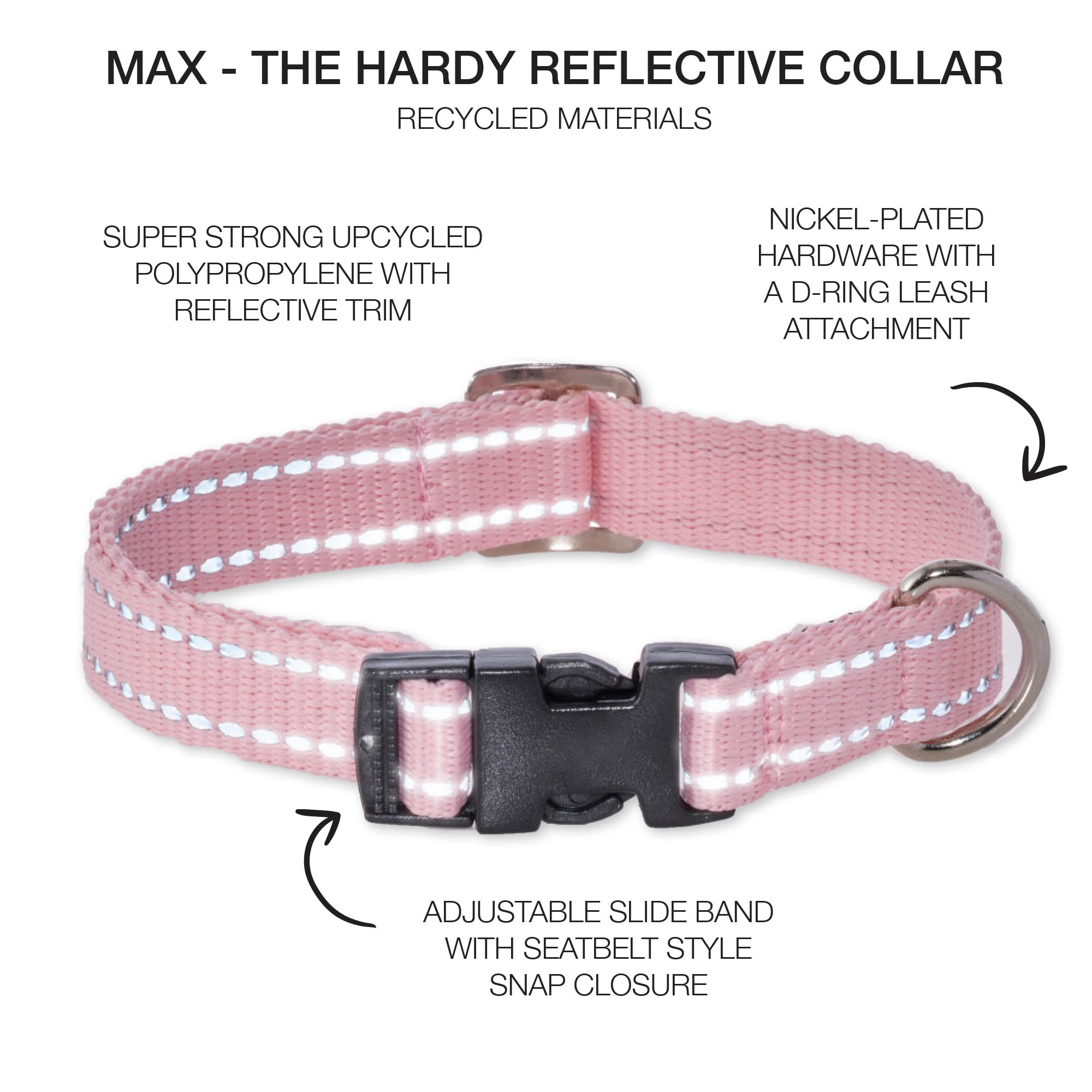 Pet Passion Adjustable Reflective Dog Pet Collar For Small, Medium And Large Dogs, Pink, Large