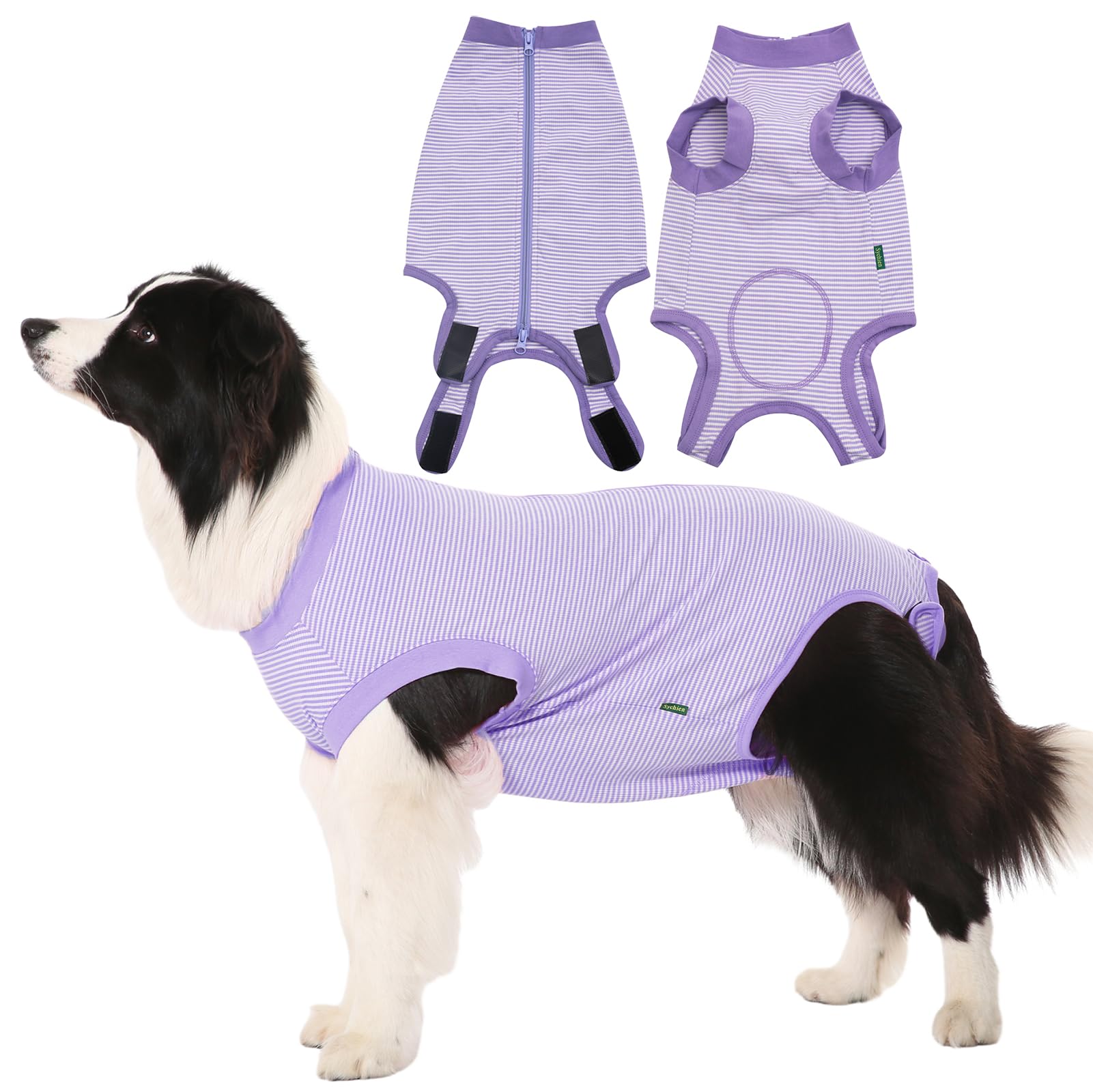 Sychien Dog Recovery Suit Purple Female Spay Surgical Small Shirt, Male Surgery Recovery Suit,Purple-White Striped S