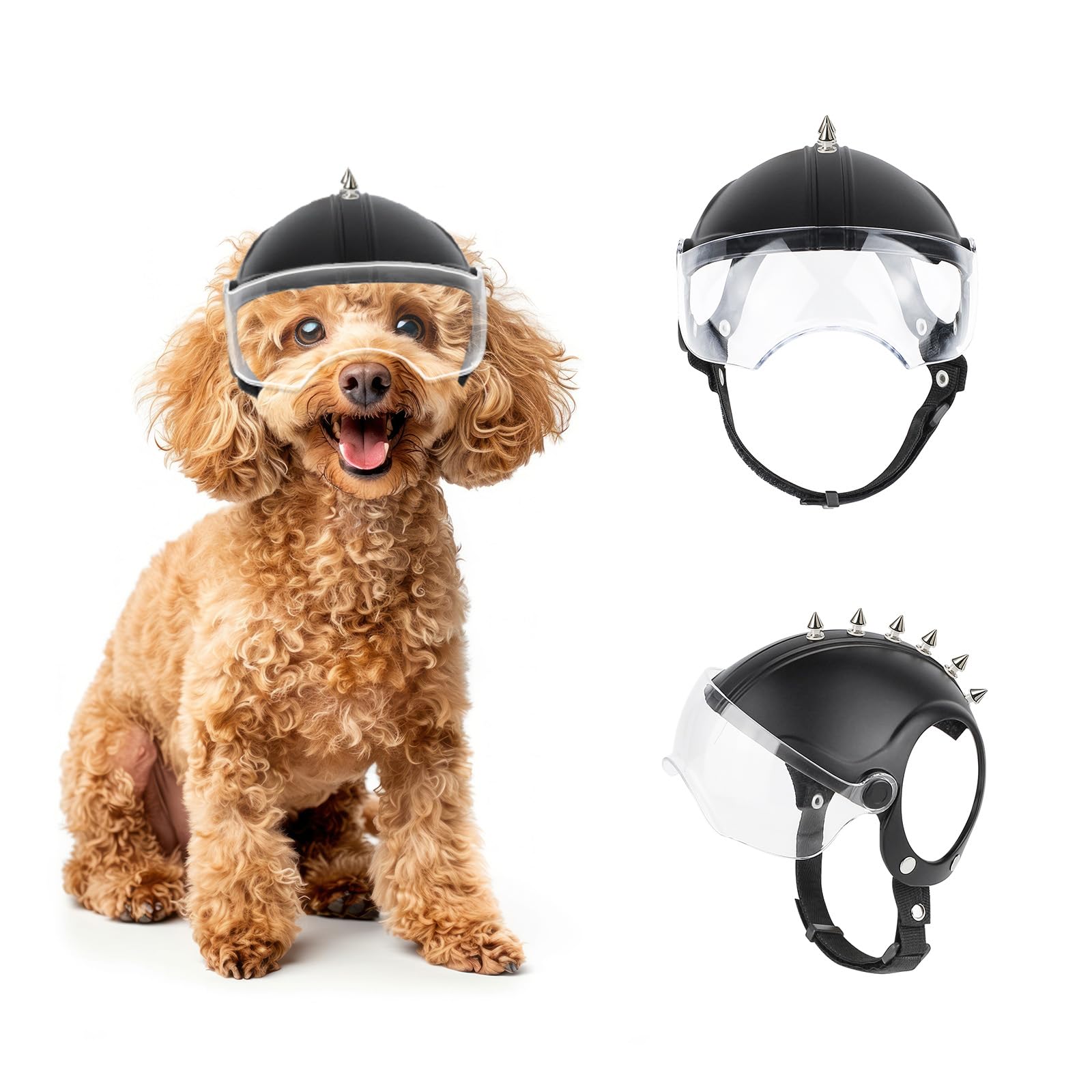 Enjoying Dog Helmet With Anti-Uv Clear Goggles Pet Helmet With Ear Holes Rivet Anti-Sand Dog Hat For 16.5-27.5Lbs Dogs Cycling/D
