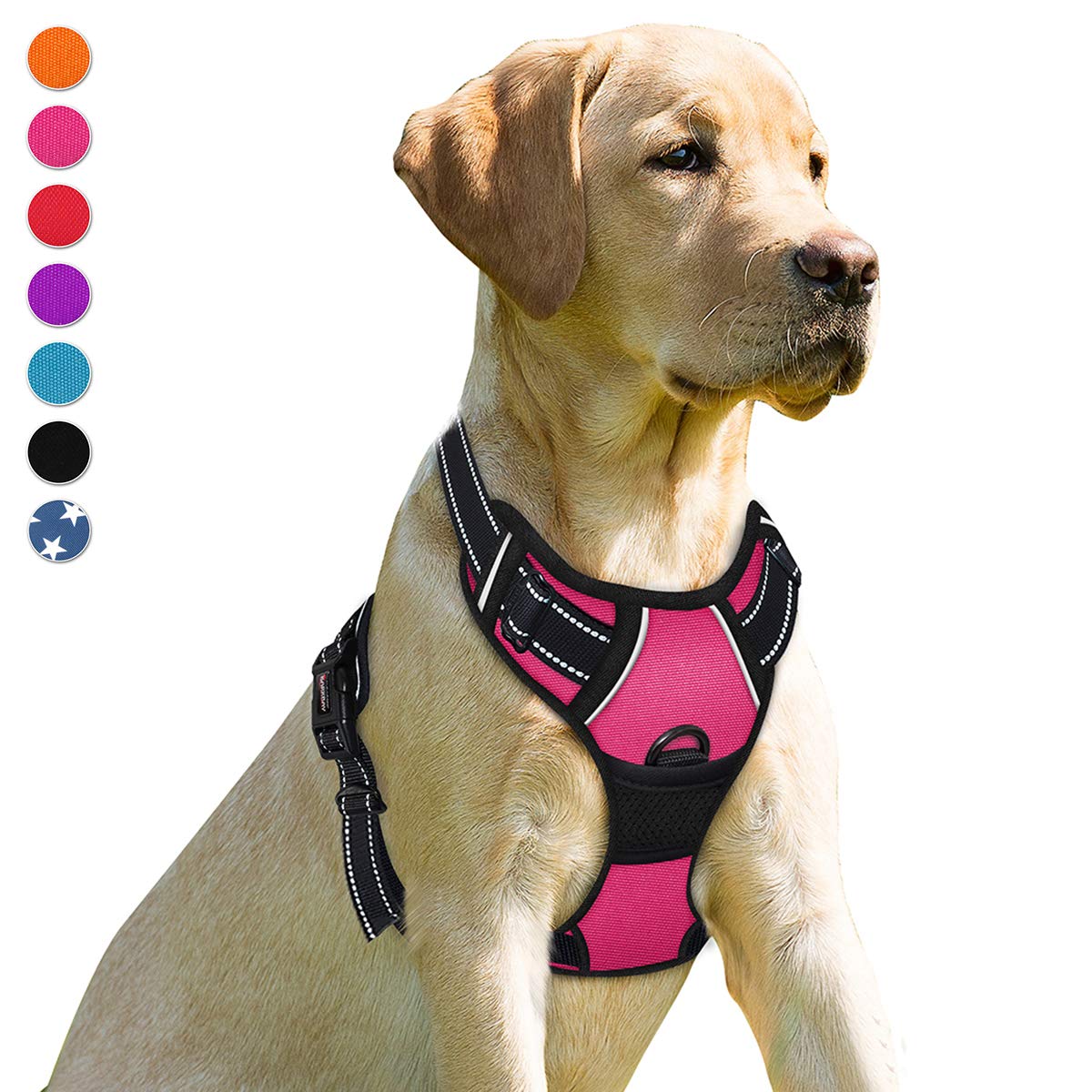 Barkbay No Pull Dog Harness Front Clip Heavy Duty Reflective Easy Control Handle For Large Dog Walking(Pink,L)