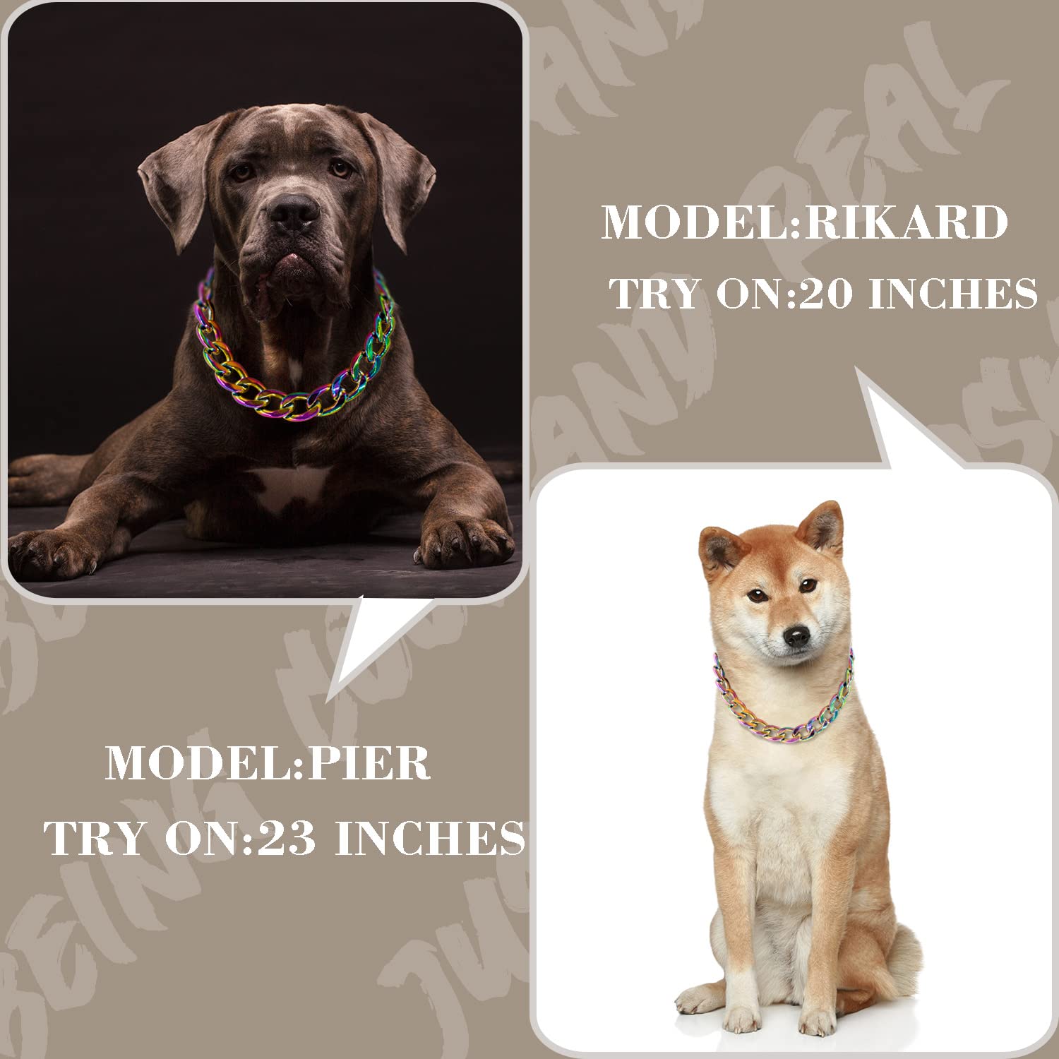Rainbow Dog Chain Collar-3/4 Inch (20Mm) Width Cuban Link Durable Dog Necklace, Cute Fashion Pet Collar For Pit Bulldog, Light M