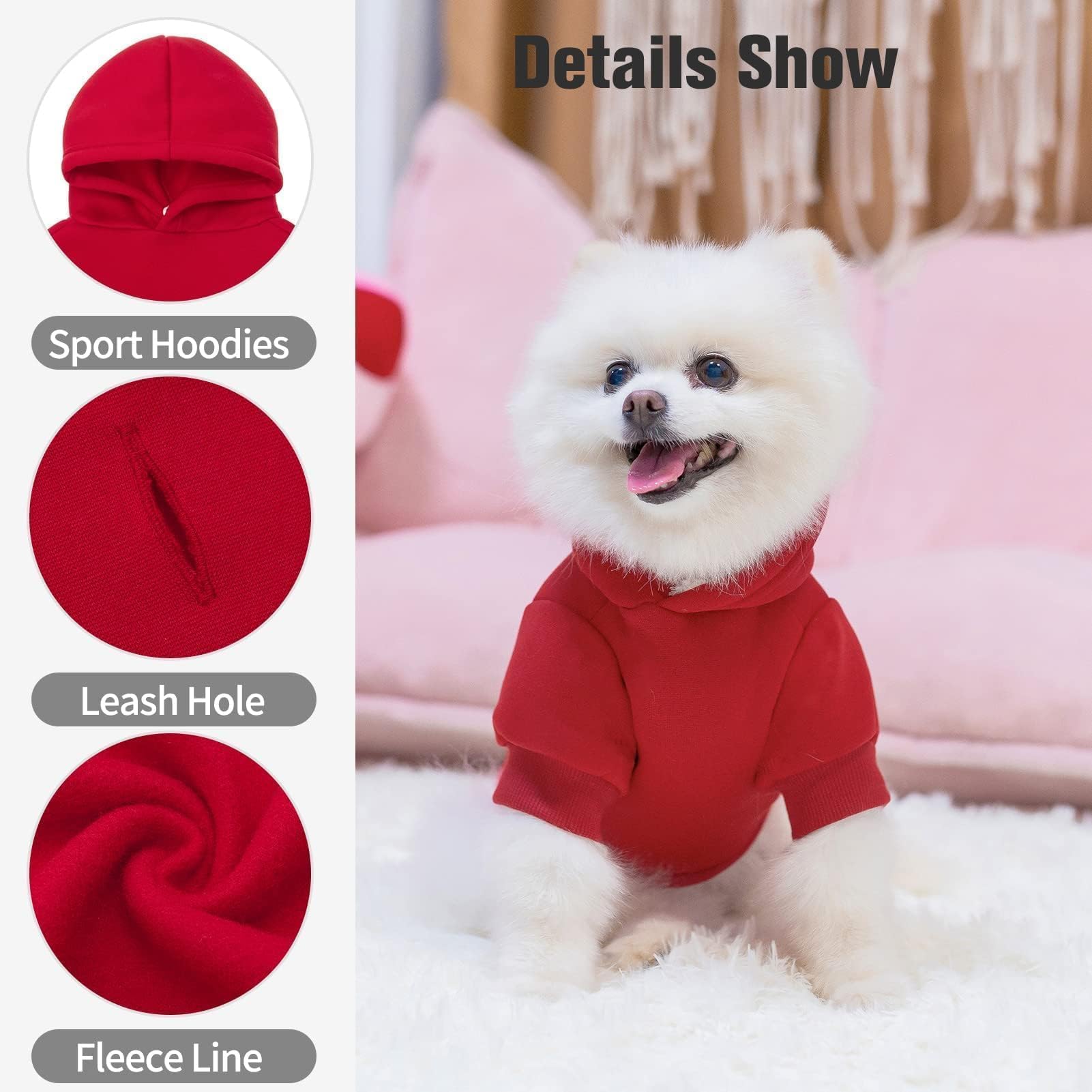 Bingpet Dog Hoodie,Fleece Lined Fall Cold Winter Dog Puppy Sweatshirt With Leash Hole,Soft Warm Dog Sweaters Outfit,Pullover Hoodie For Small Medium Large Dogs Cats Boys And Girls(Red,Xl)