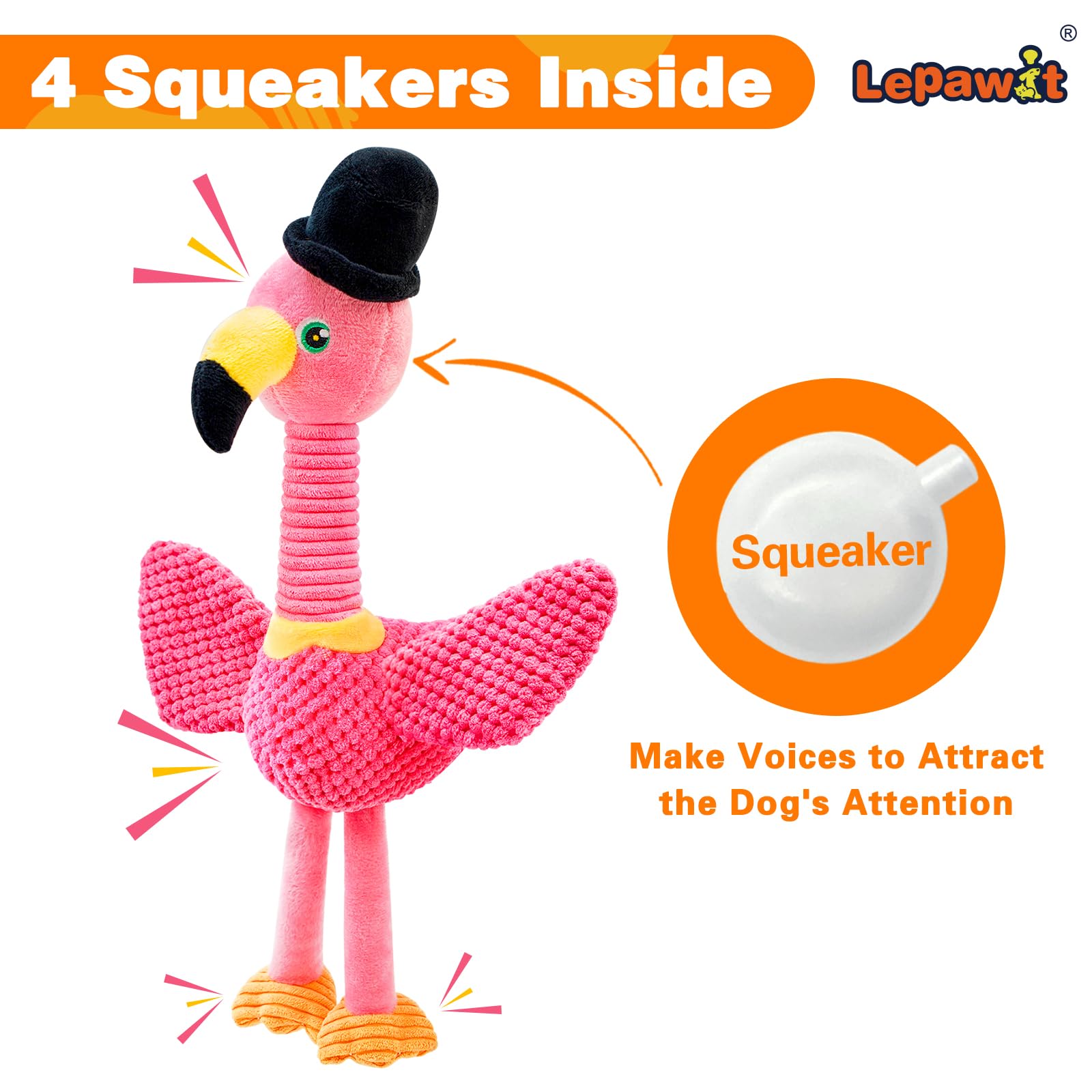 Lepawit Squeaky Dog Toys, Cute Flamingo Plush Toy For Dogs Indoor Play, Interactive Dog Toys With Non-Shedding Material For Smal