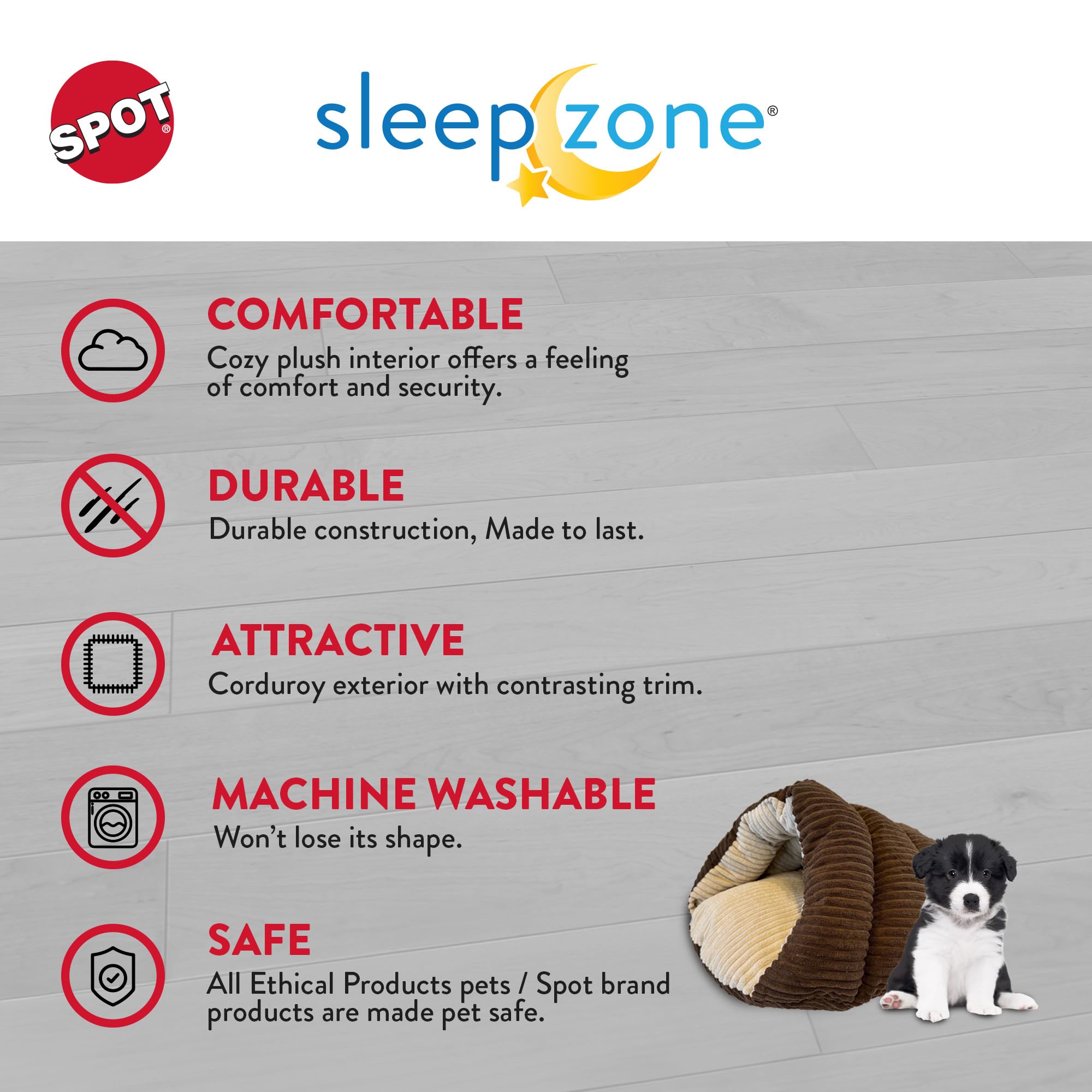 Spot Sleep Zone Cuddle Cave - Cat Cave Bed For Indoor Cats And Mini Dogs, Durable, Comfortable, Washable For Kittens And Puppies Under 10 Lbs And 12 Inches Long, Corduroy Brown