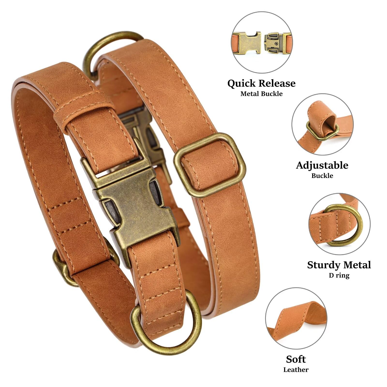 Didog Soft Leather Dog Collar, Durable Quick Released Dog Collars With Metal Buckle, Adjustable Pet Collar Faux Leather For Larg