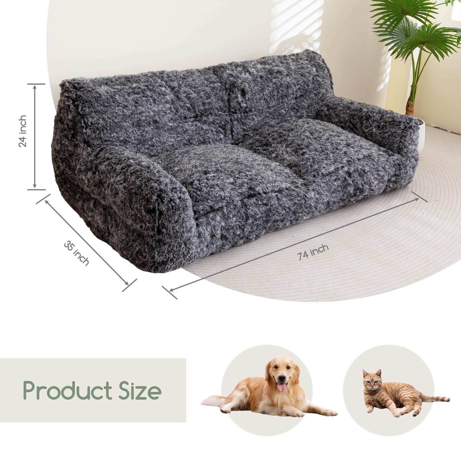 Higogogo Giant Human Dog Sofa Bed, Big Comfy Floor Sofa Couch For Pet Families With Foam Chunk Supportive Mat, Fluffy Faux Fur O