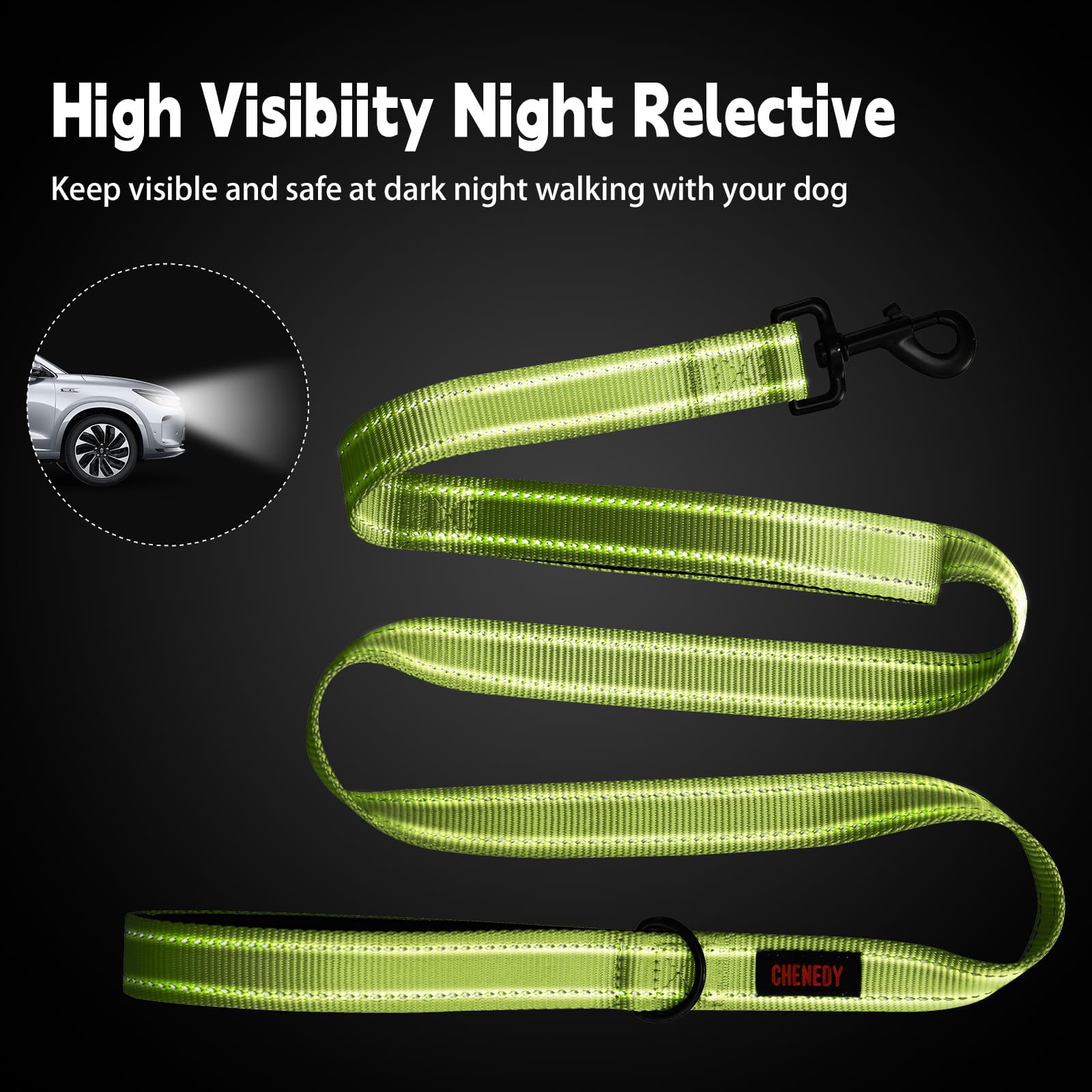 Heavy Duty Double Handle Reflective Leash For Large Breed Dogs - Perfect For Medium To Large Dogs (5Ft, Light Green)