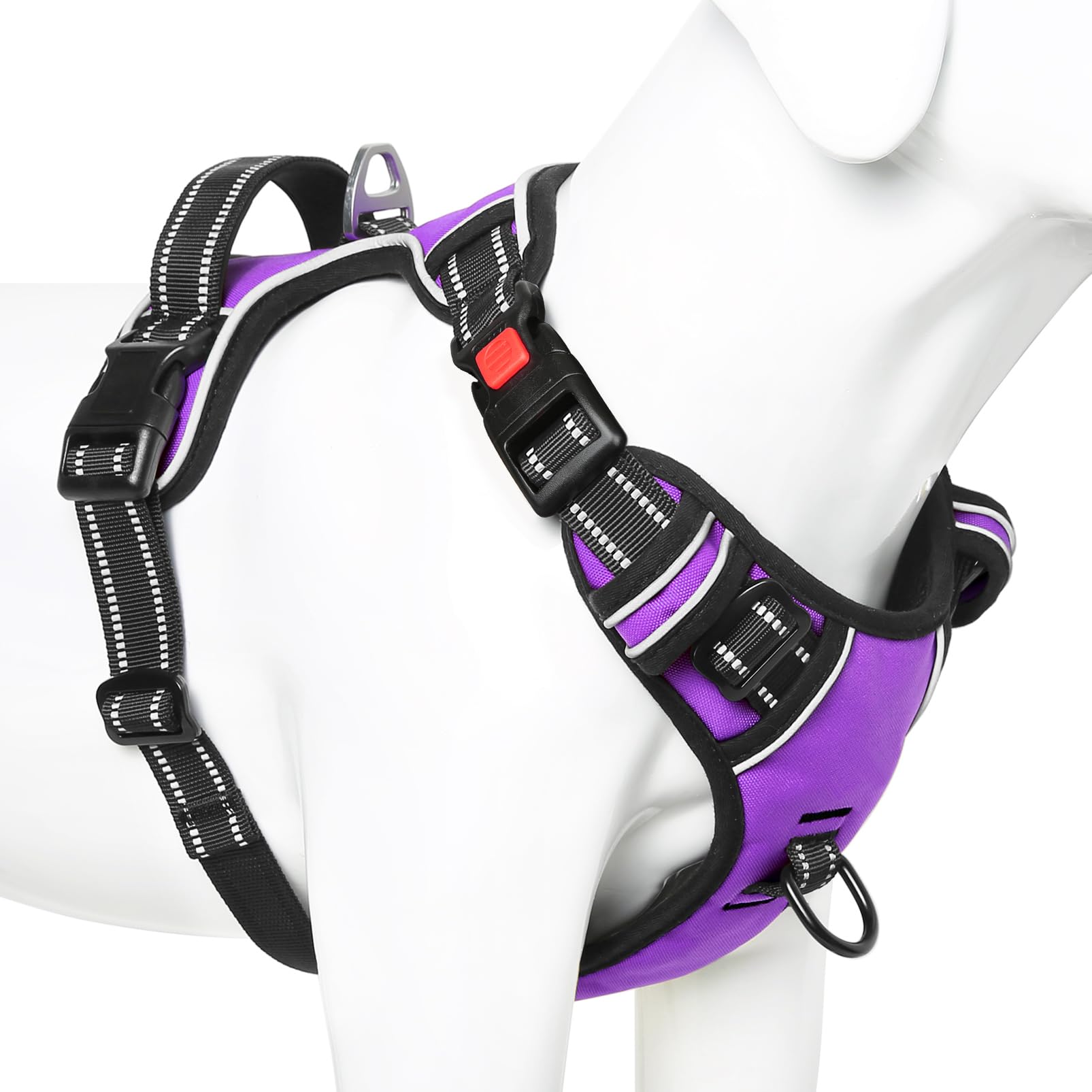 Timos Dog Harness Large Sized, No Pull With Neck Lockable Snap,No Choke Front Clip Dog Reflective Harness,Adjustable Metal Rings