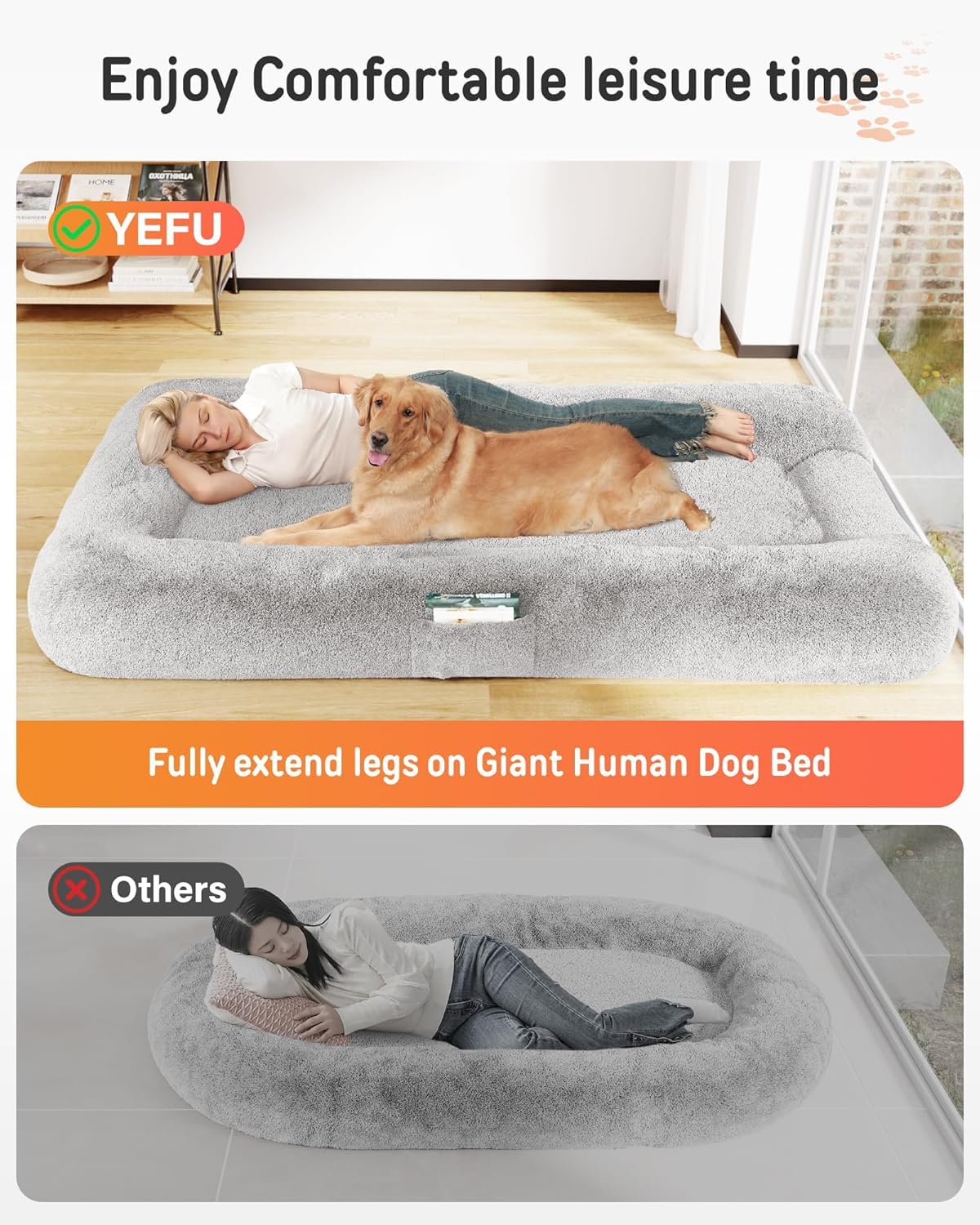 Dogs Bed For Human Large Size:Human Dog Bed For People Adult Pet Kids - Human Sized Dog Bed 79''X45''X12'' - Comfortable Foam Wa