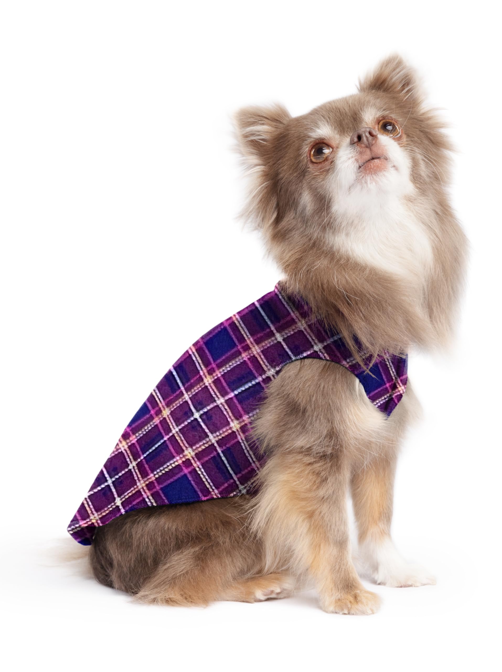 Gold Paw Stretch Fleece Dog Coat, Stretchy Pet Sweater, Machine Washable Pullover For Winter And Fall, Mulberry Plaid, 6